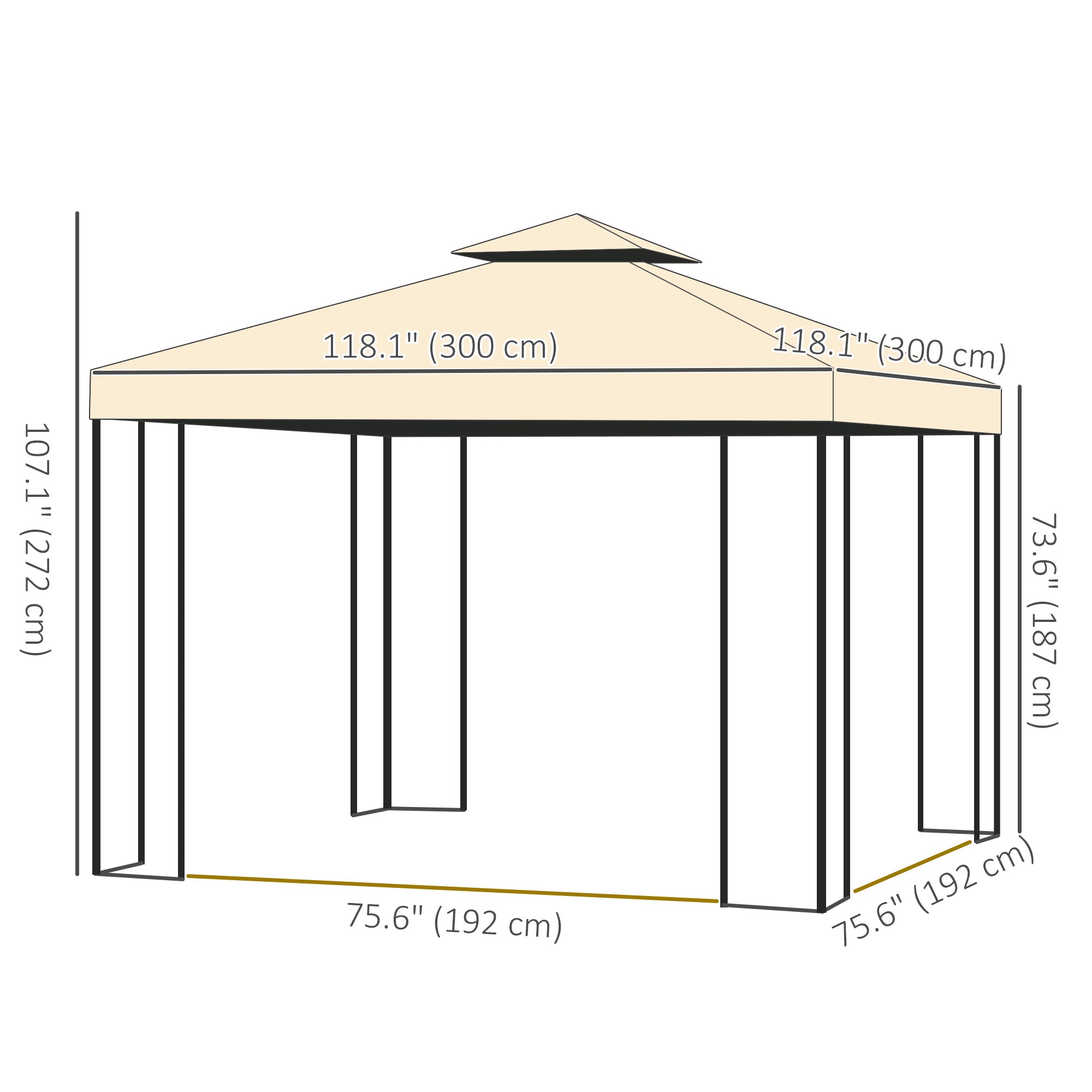 10x10 Patio Gazebo Steel Frame Mesh Beige-DECOROLALA