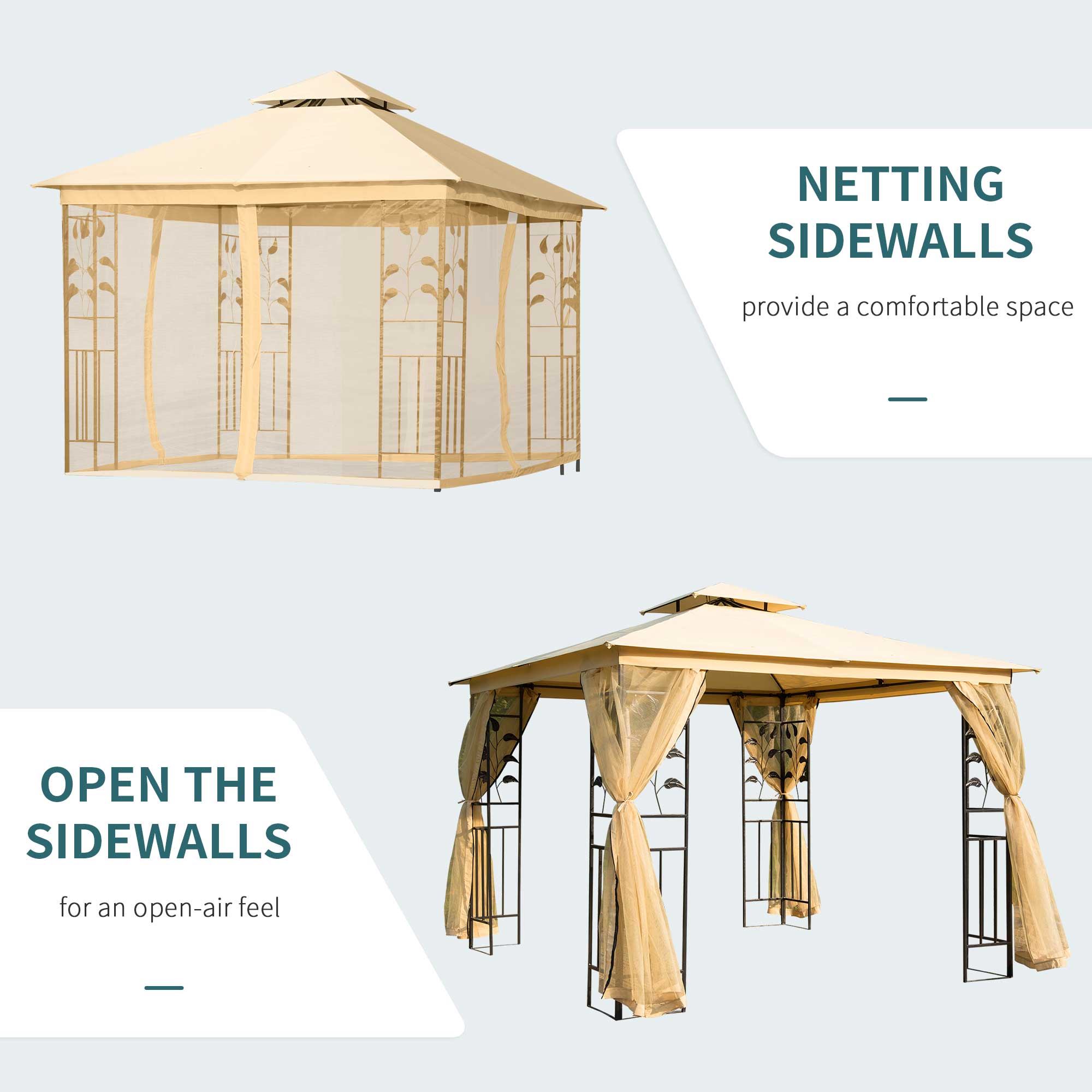 10x10 Patio Gazebo Steel Frame Mesh Beige-DECOROLALA