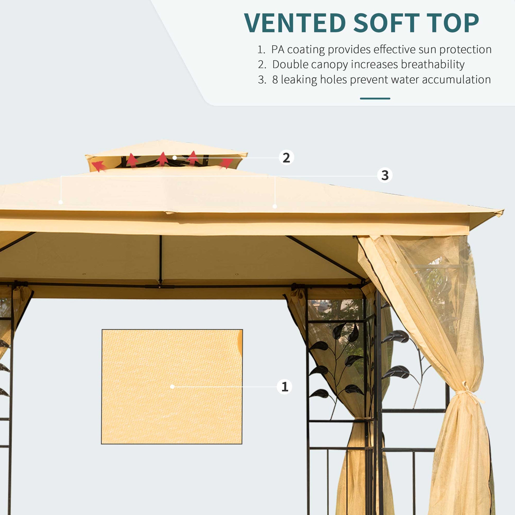 10x10 Patio Gazebo Steel Frame Mesh Beige-DECOROLALA