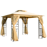 10x10 Patio Gazebo Steel Frame Mesh Beige-DECOROLALA