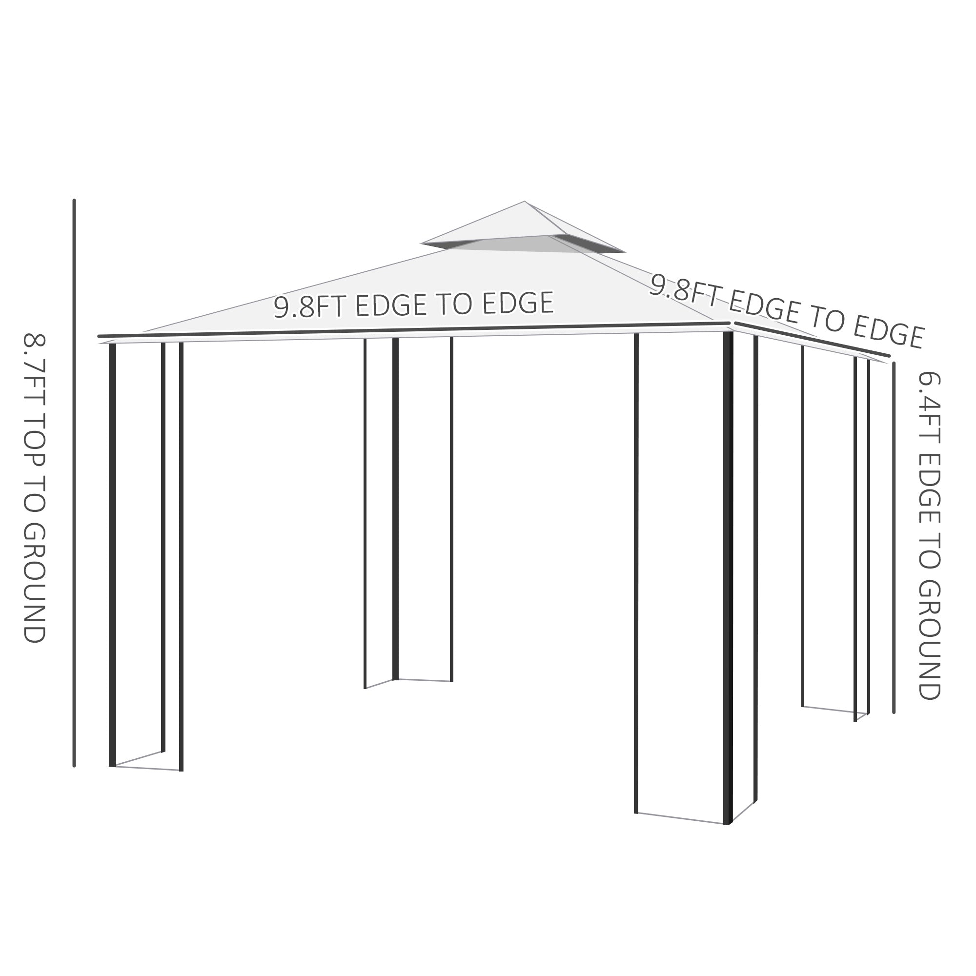 10x10 Patio Gazebo Steel Frame White Polyester-DECOROLALA