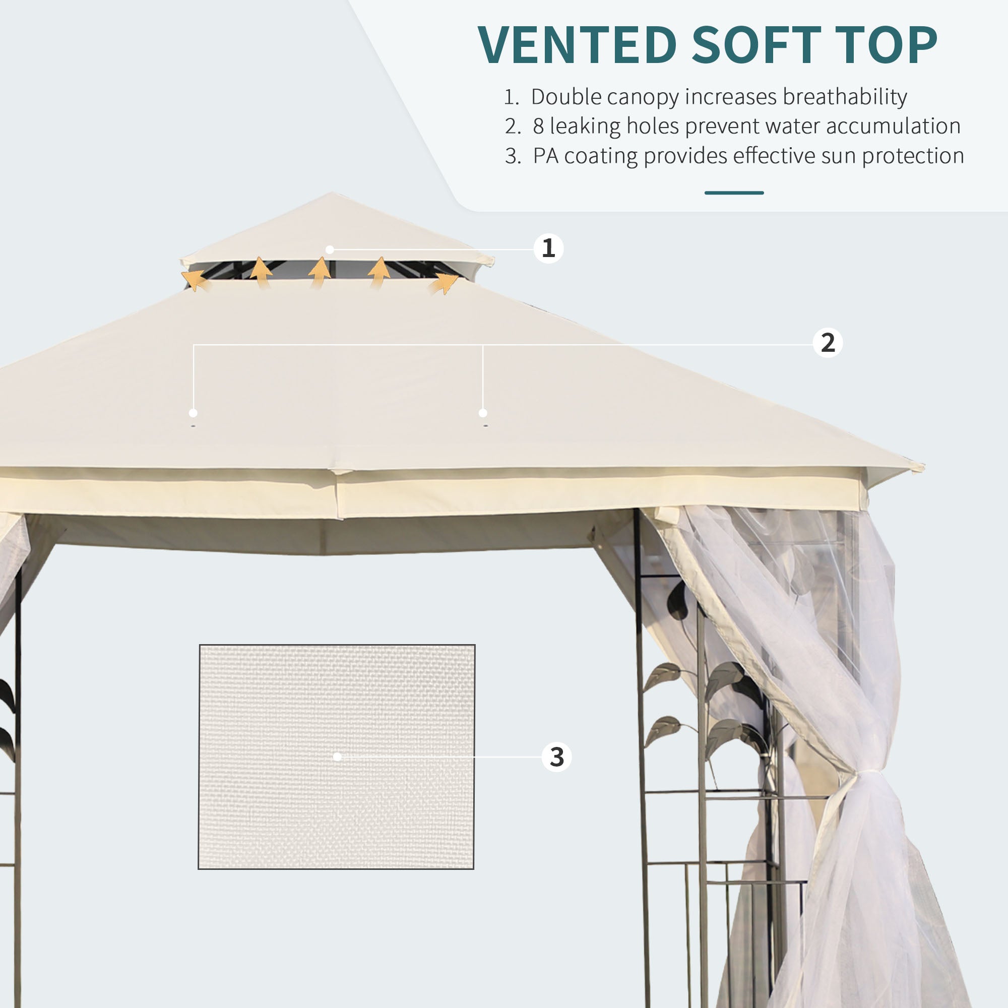 10x10 Patio Gazebo Steel Frame White Polyester-DECOROLALA
