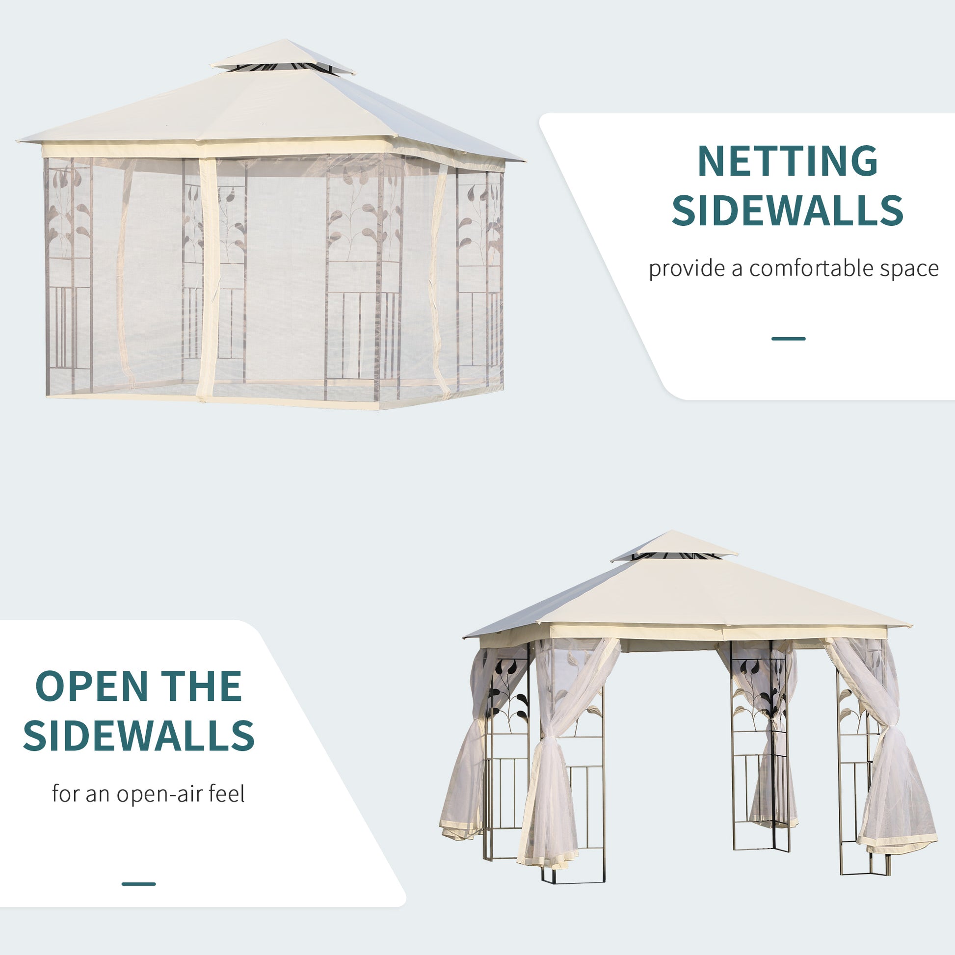 10x10 Patio Gazebo Steel Frame White Polyester-DECOROLALA