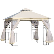 10x10 Patio Gazebo Steel Frame White Polyester-DECOROLALA