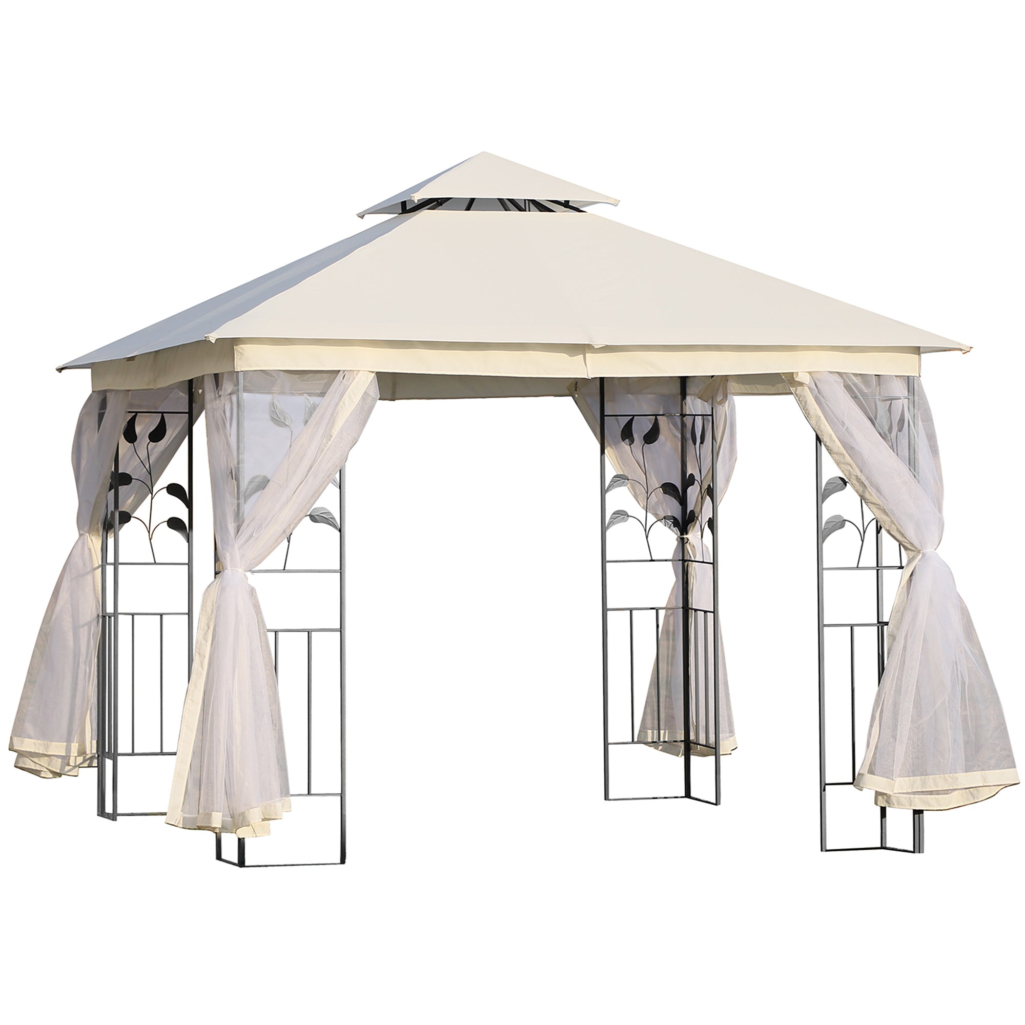 10x10 Patio Gazebo Steel Frame White Polyester-DECOROLALA