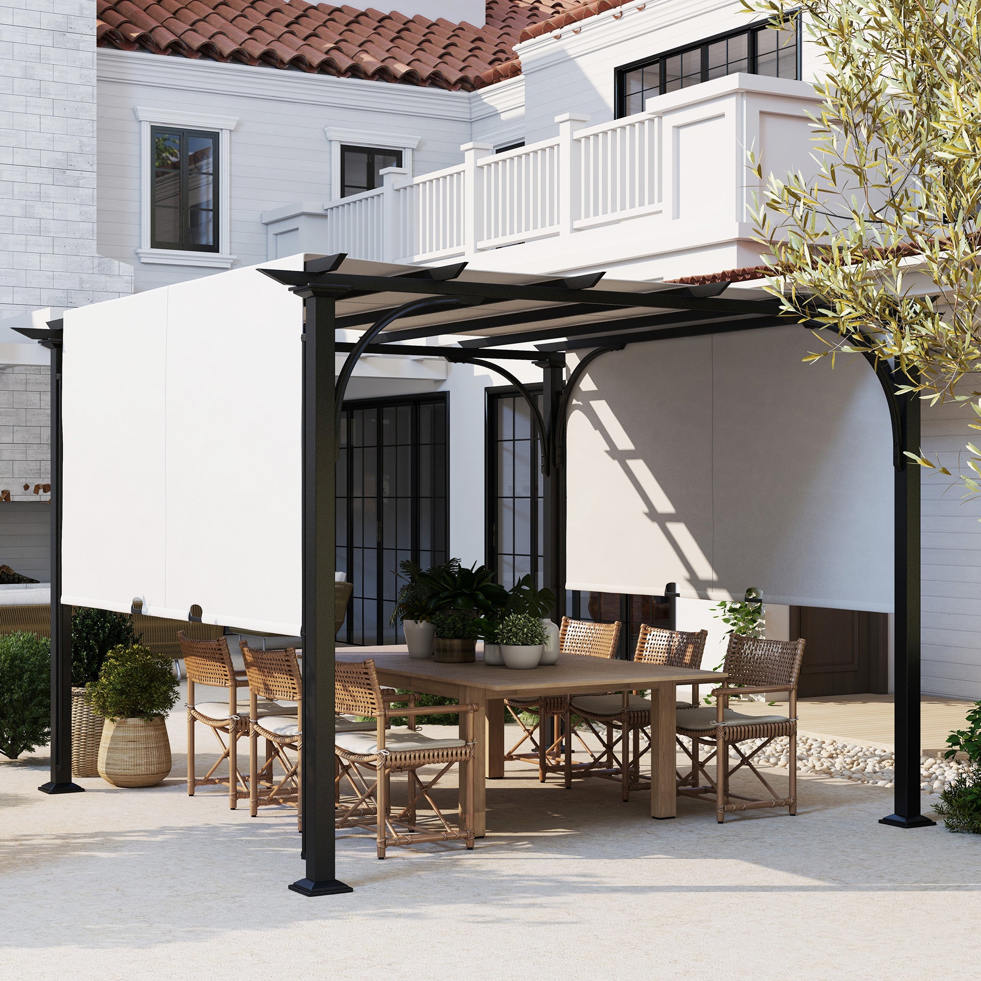 10x10 Patio Gazebo - Steel Frame, White Sun Shelter-DECOROLALA