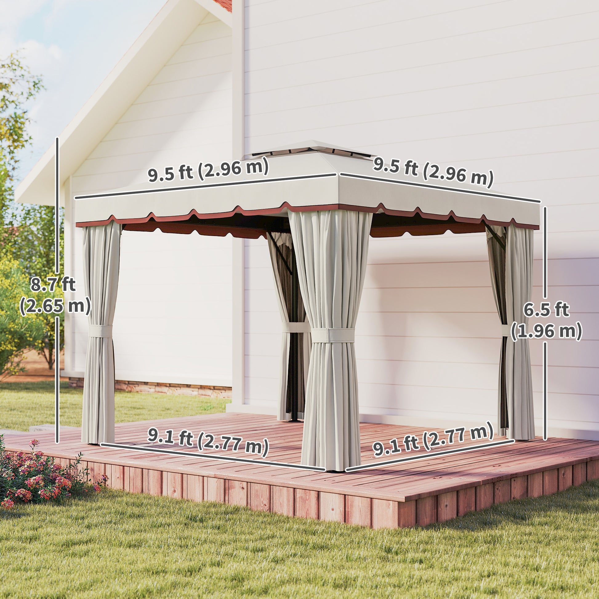 10x10 Patio Gazebo Tent Cream White Soft-top Outdoor Shelter-DECOROLALA