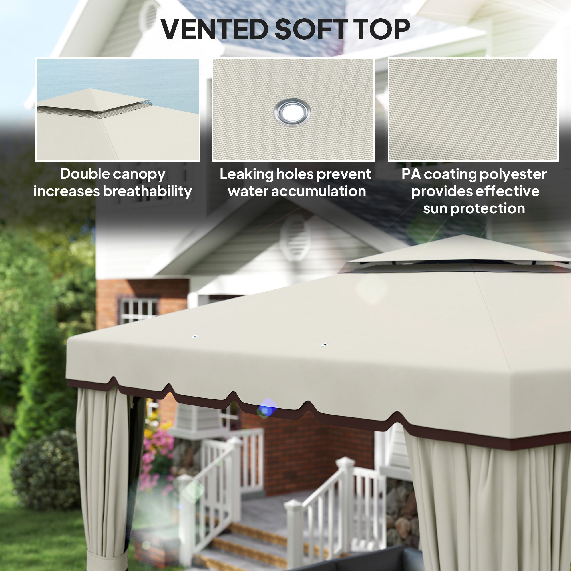 10x10 Patio Gazebo Tent Cream White Soft-top Outdoor Shelter-DECOROLALA