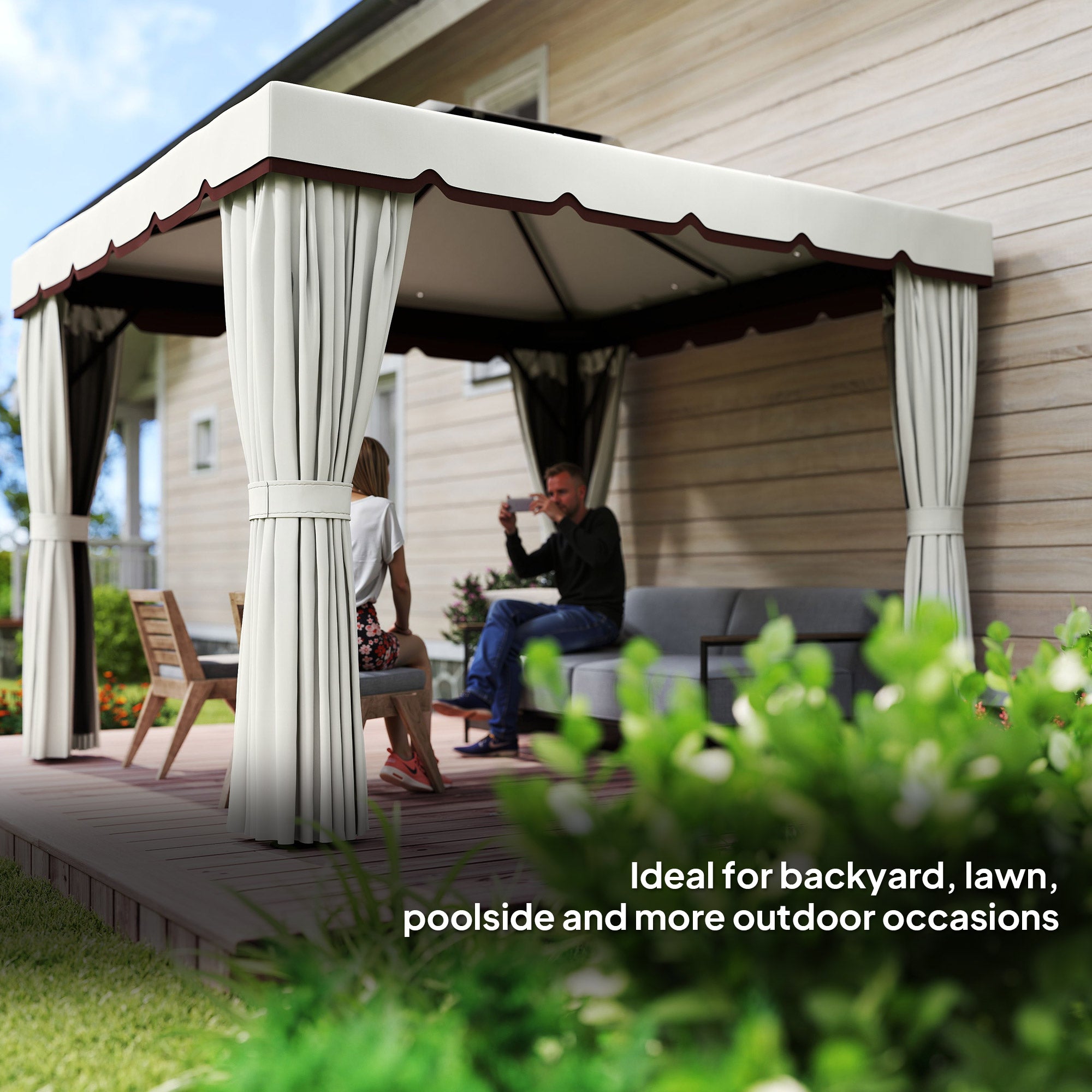 10x10 Patio Gazebo Tent Cream White Soft-top Outdoor Shelter-DECOROLALA