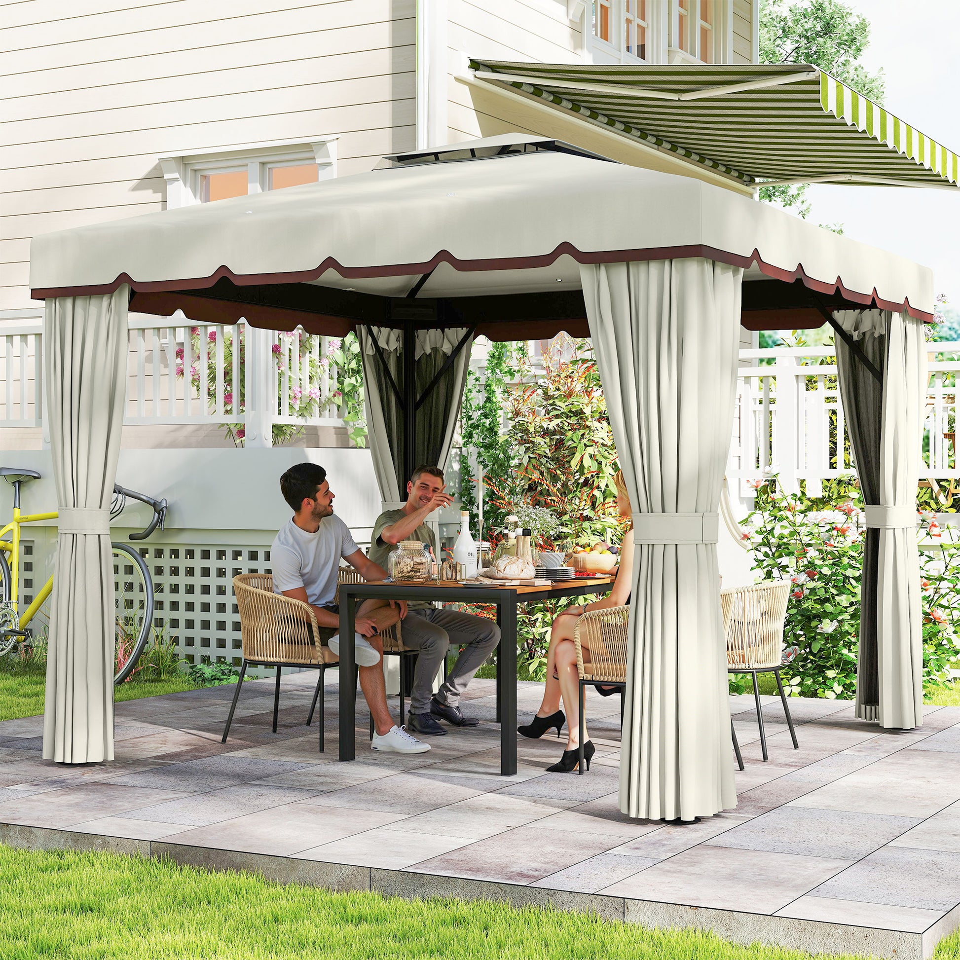 10x10 Patio Gazebo Tent Cream White Soft-top Outdoor Shelter-DECOROLALA