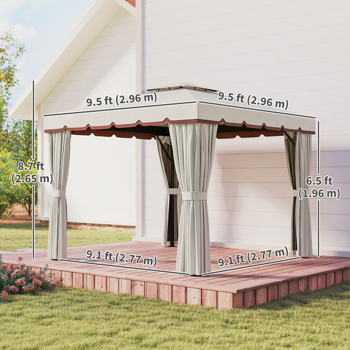 10x10 Patio Gazebo Tent Cream White Soft-top Outdoor Shelter-Gazebos-DECOROLALA