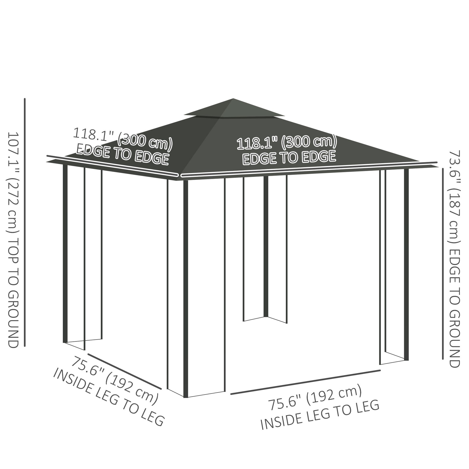 10x10 Patio Gazebo - UV Sun Shelter, Grey Polyester Roof, Steel Frame-DECOROLALA