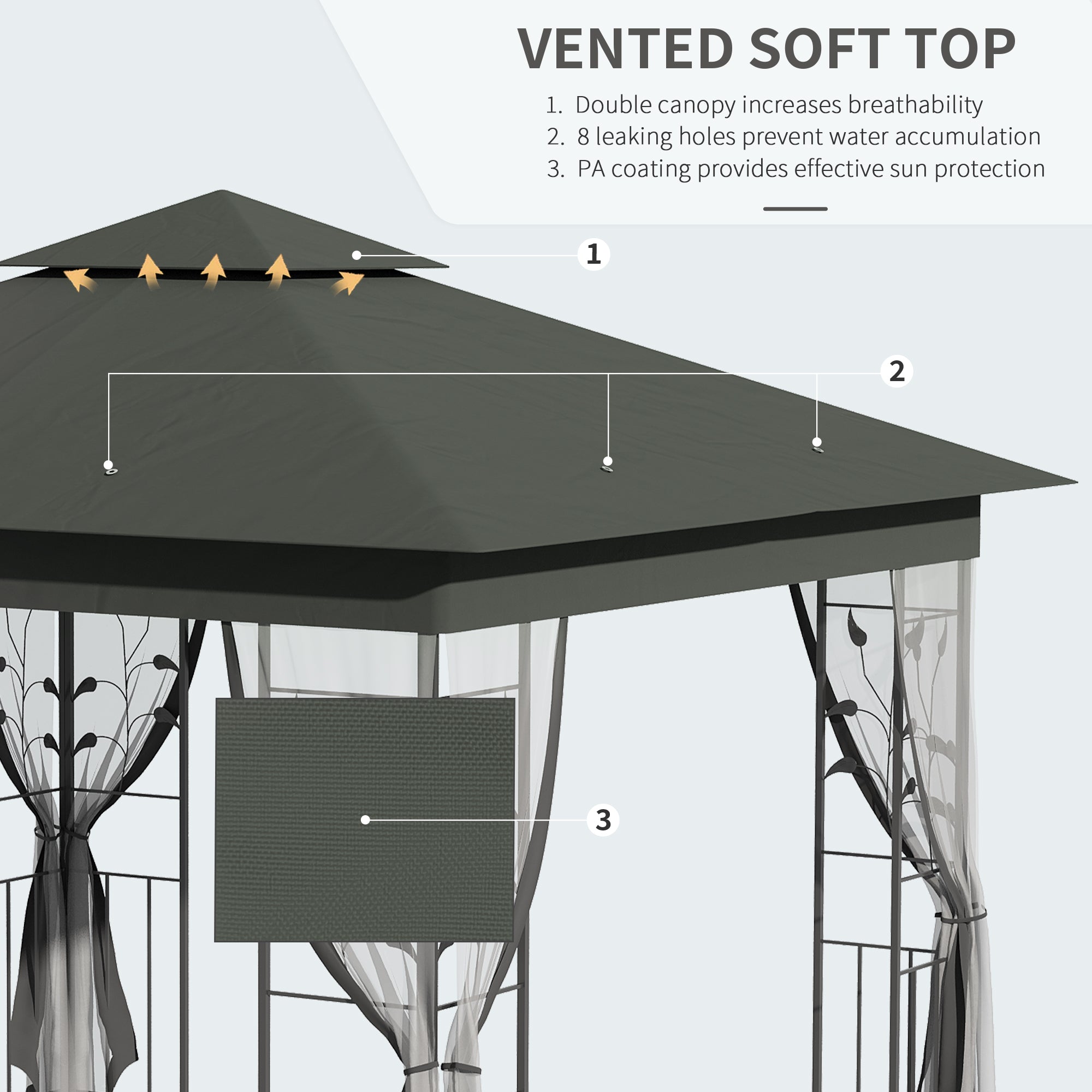 10x10 Patio Gazebo - UV Sun Shelter, Grey Polyester Roof, Steel Frame-DECOROLALA
