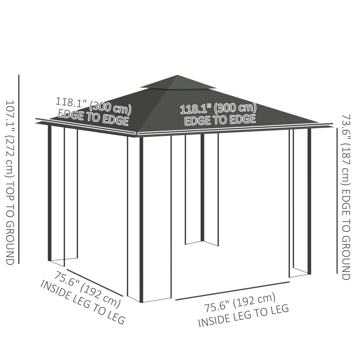 10x10 Patio Gazebo - UV Sun Shelter, Grey Polyester Roof, Steel Frame-Gazebos-DECOROLALA