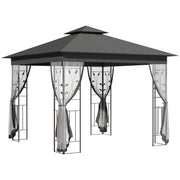 10x10 Patio Gazebo - UV Sun Shelter, Grey Polyester Roof, Steel Frame-DECOROLALA