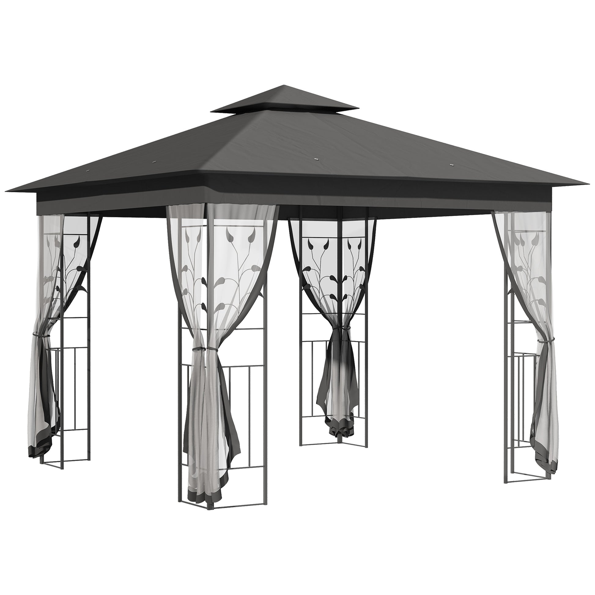 10x10 Patio Gazebo - UV Sun Shelter, Grey Polyester Roof, Steel Frame-DECOROLALA