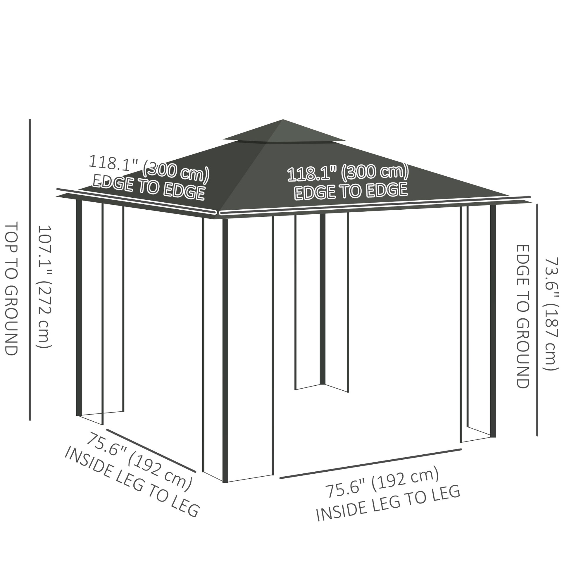 10'x10' Steel Patio Gazebo - 2-Tier Roof & Curtains, Grey-DECOROLALA