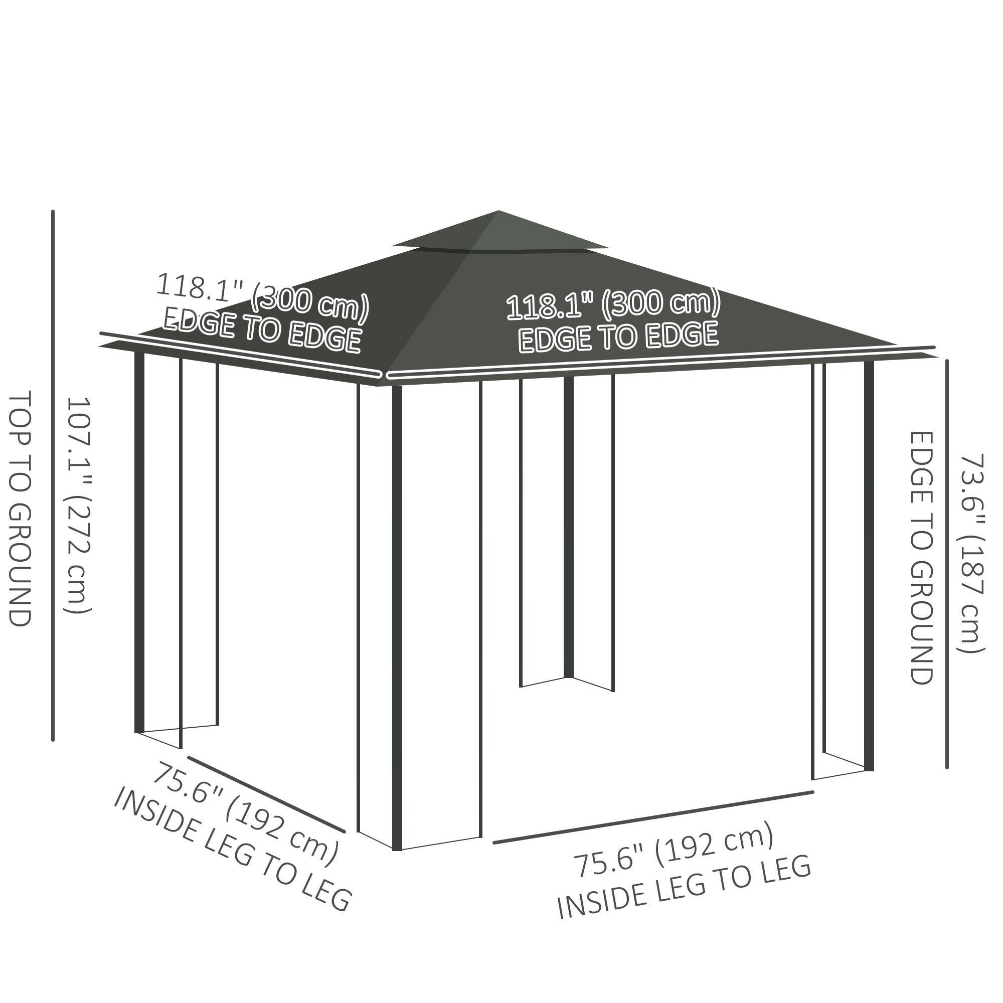 10'x10' Steel Patio Gazebo - 2-Tier Roof & Curtains, Grey-DECOROLALA
