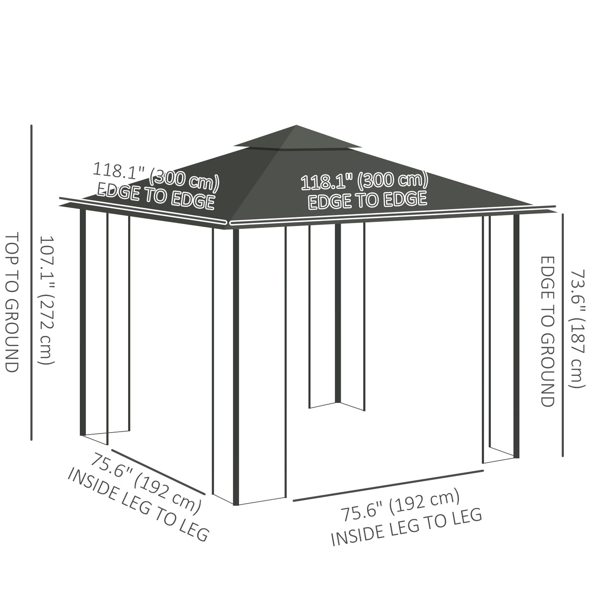 10'x10' Steel Patio Gazebo - 2-Tier Roof & Curtains, Grey-Gazebos-DECOROLALA