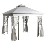 10'x10' Steel Patio Gazebo - 2-Tier Roof & Curtains, Grey-DECOROLALA