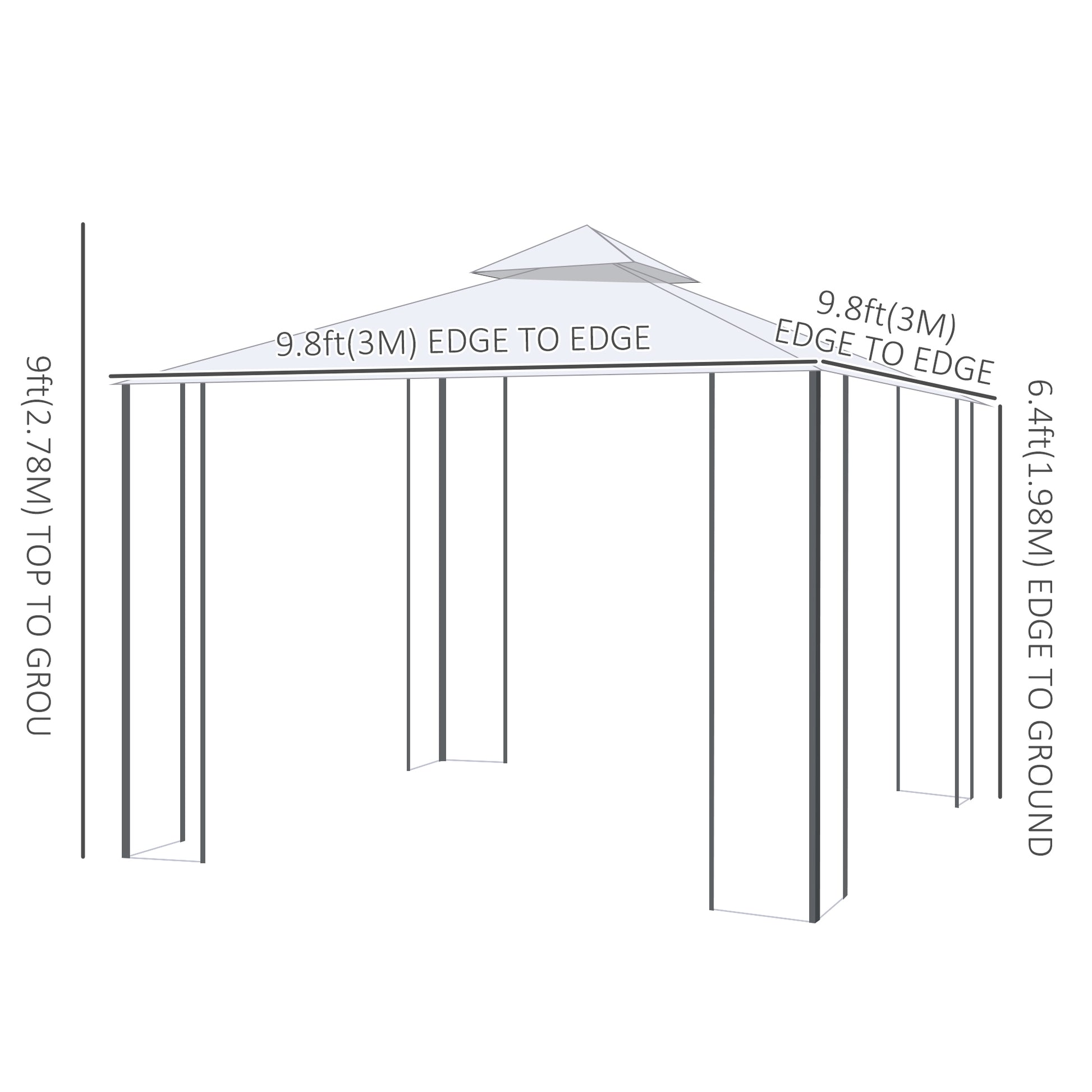 10x10 Steel Patio Gazebo - Beige Mesh Curtains-DECOROLALA