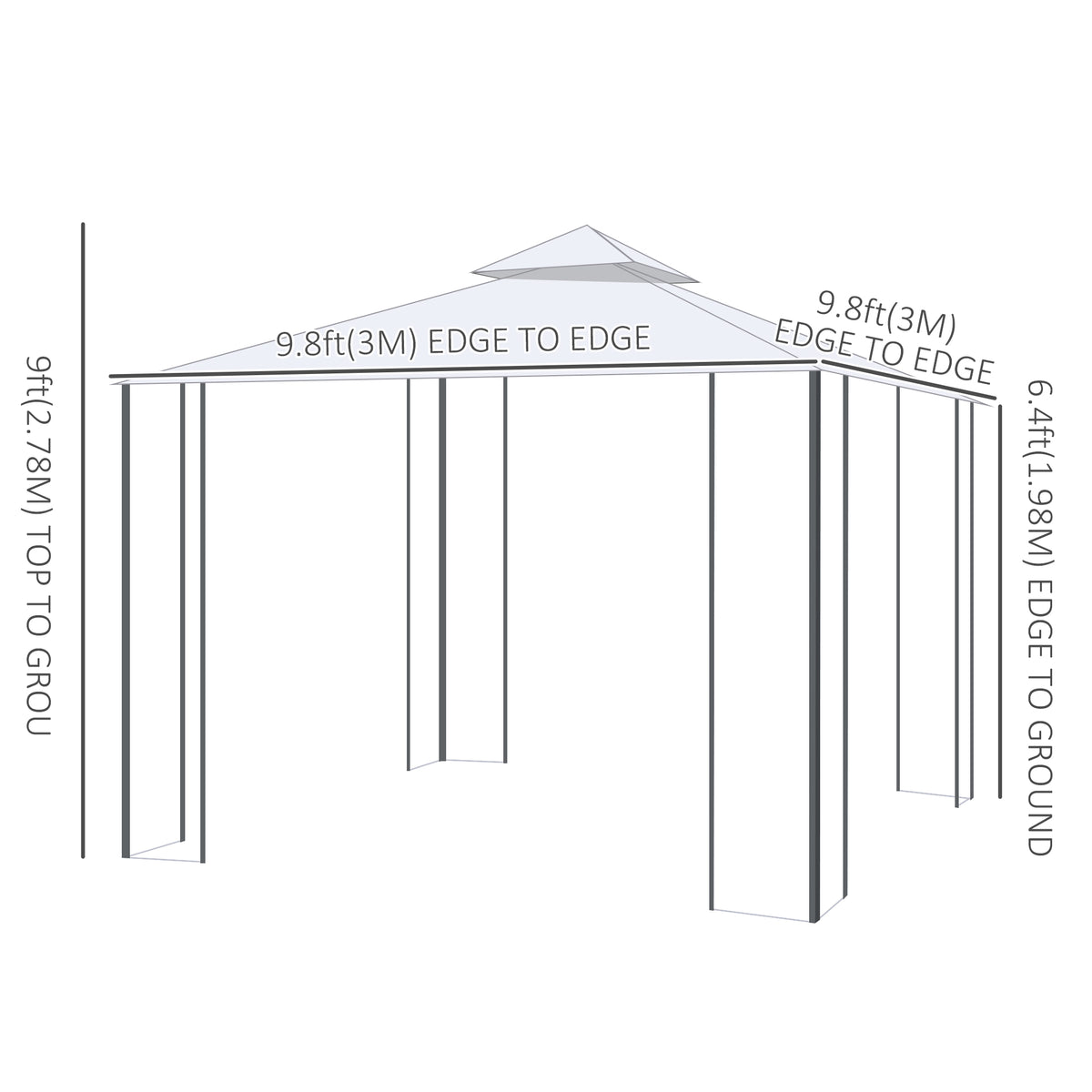 10x10 Steel Patio Gazebo - Beige Mesh Curtains-Gazebos-DECOROLALA