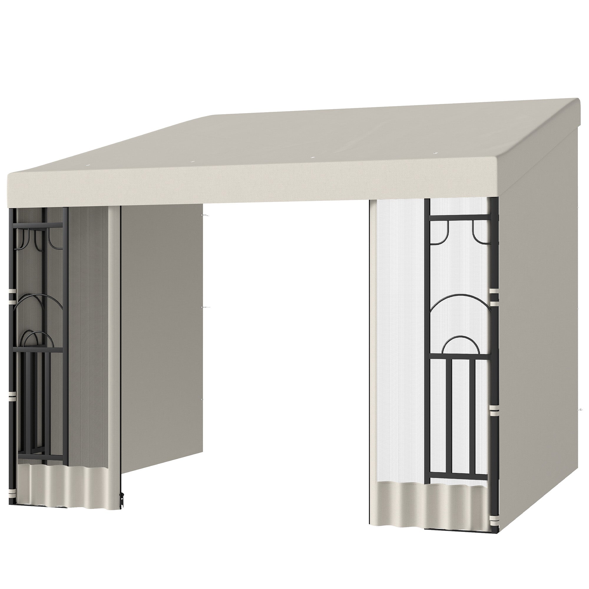 10'x10' UV Resistant Wall Pergola, Outdoor Gazebo with Curtains & Nettings-DECOROLALA