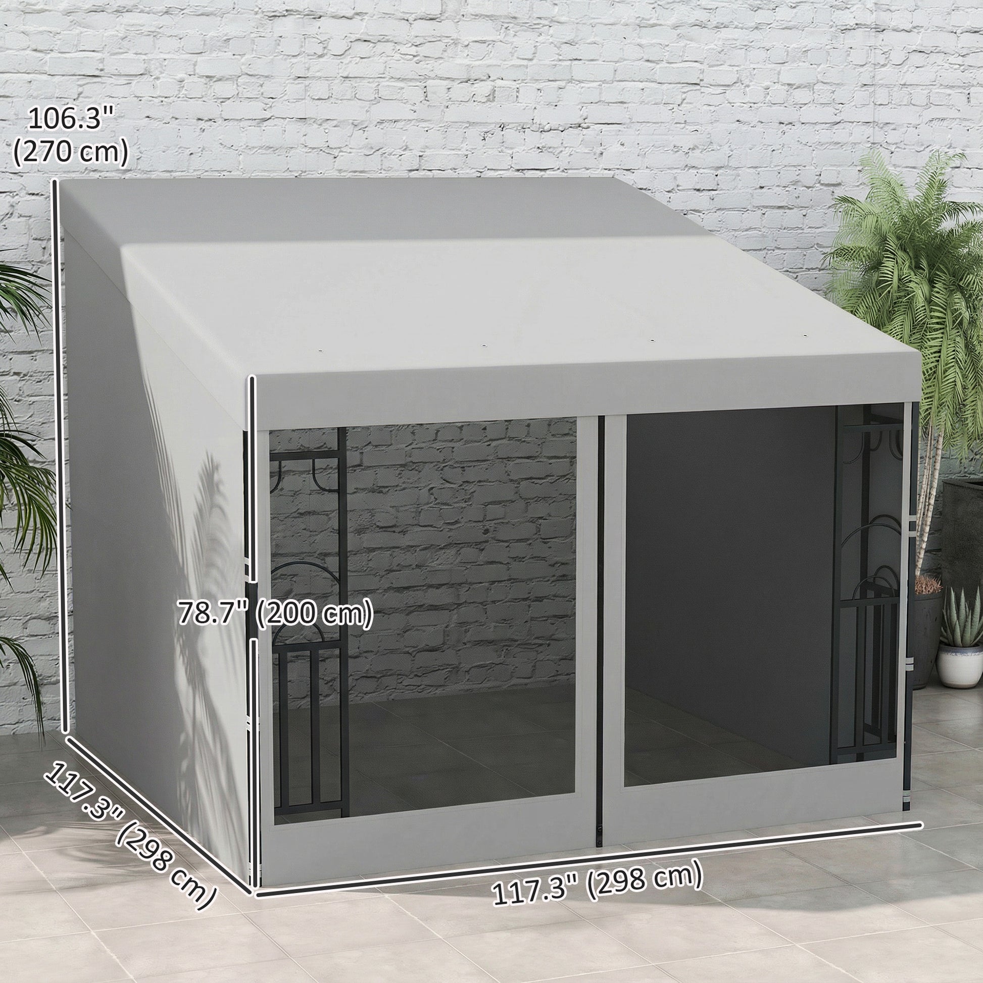 10'x10' UV Resistant Wall Pergola, Outdoor Gazebo with Curtains & Nettings-DECOROLALA