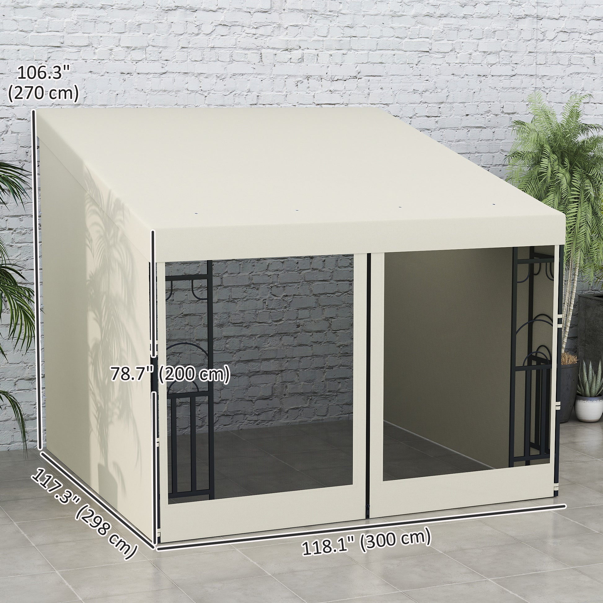 10'x10' UV Resistant Wall Pergola, Outdoor Gazebo with Curtains & Nettings-DECOROLALA
