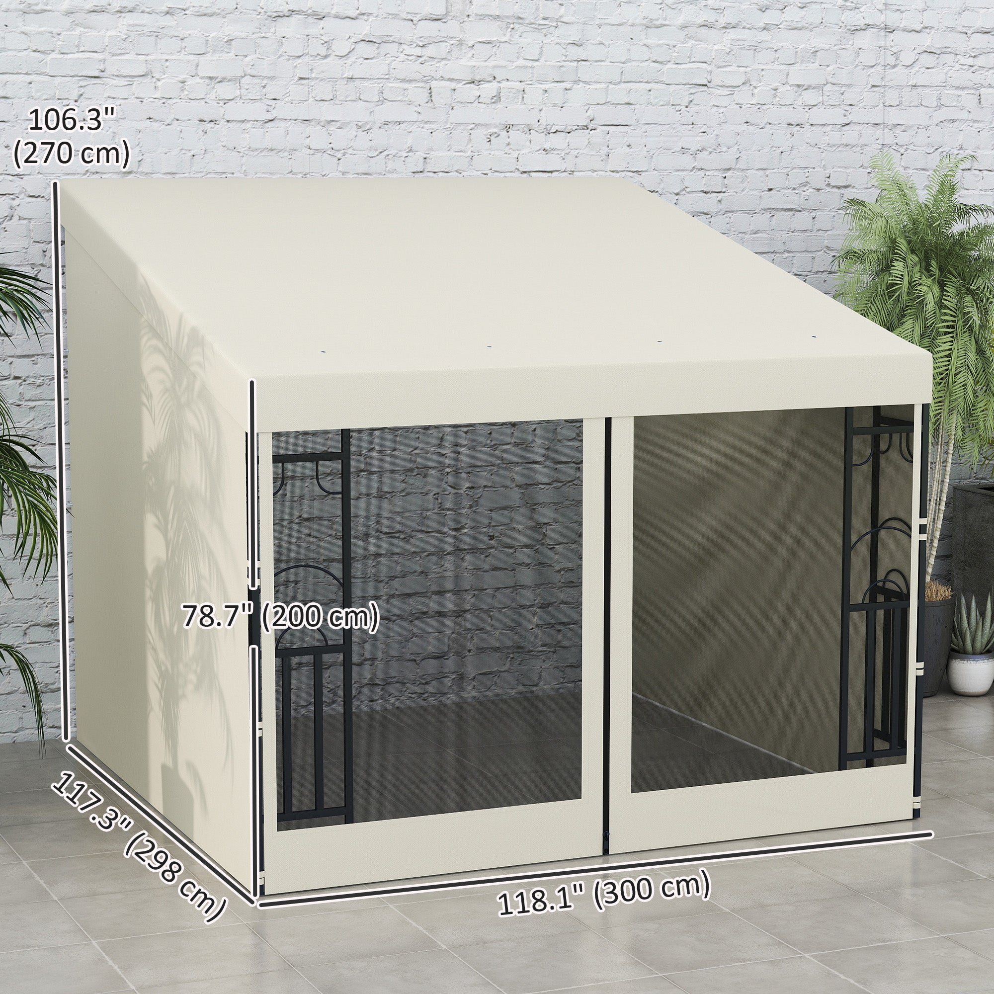 10'x10' UV Resistant Wall Pergola, Outdoor Gazebo with Curtains & Nettings-DECOROLALA