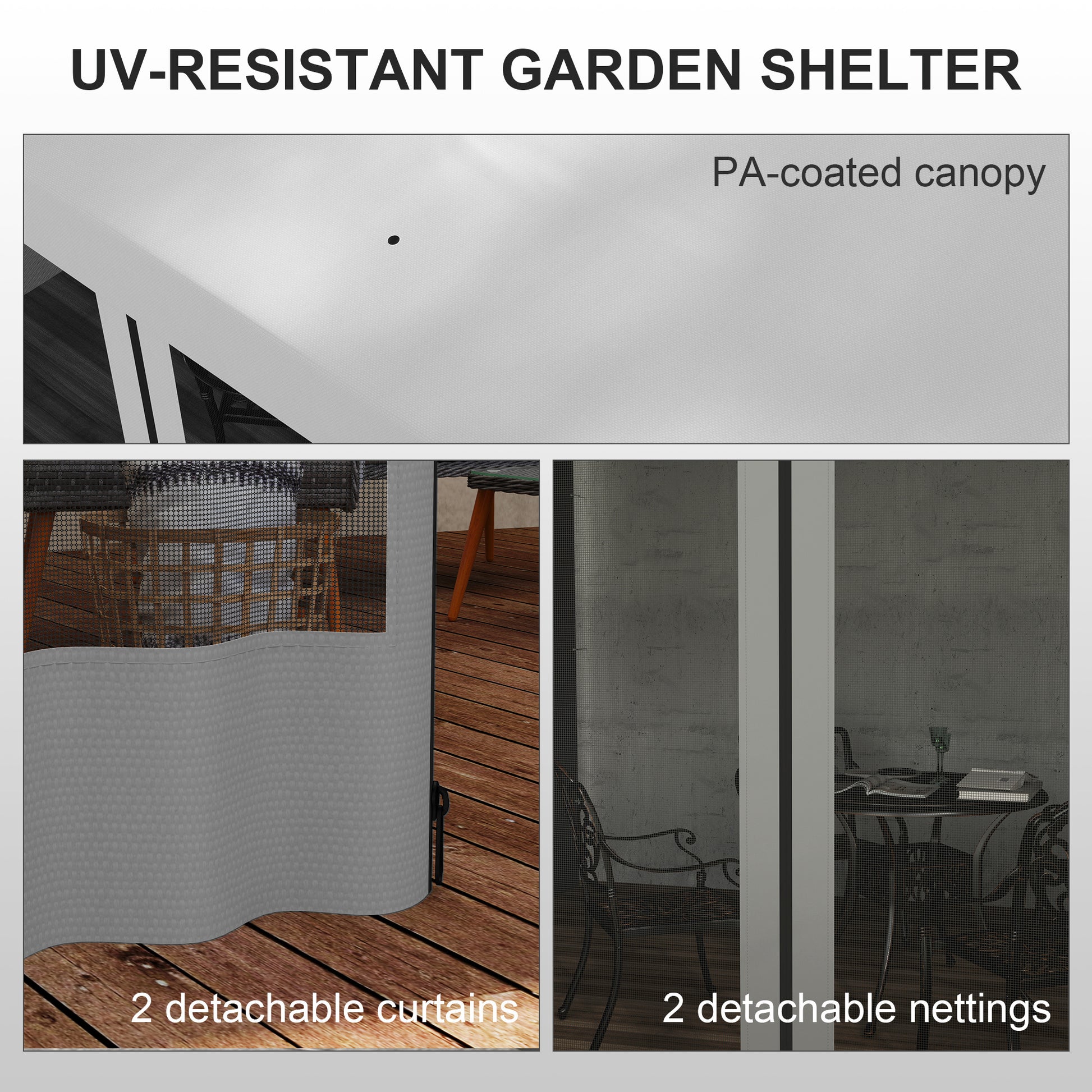 10'x10' UV Resistant Wall Pergola, Outdoor Gazebo with Curtains & Nettings-DECOROLALA