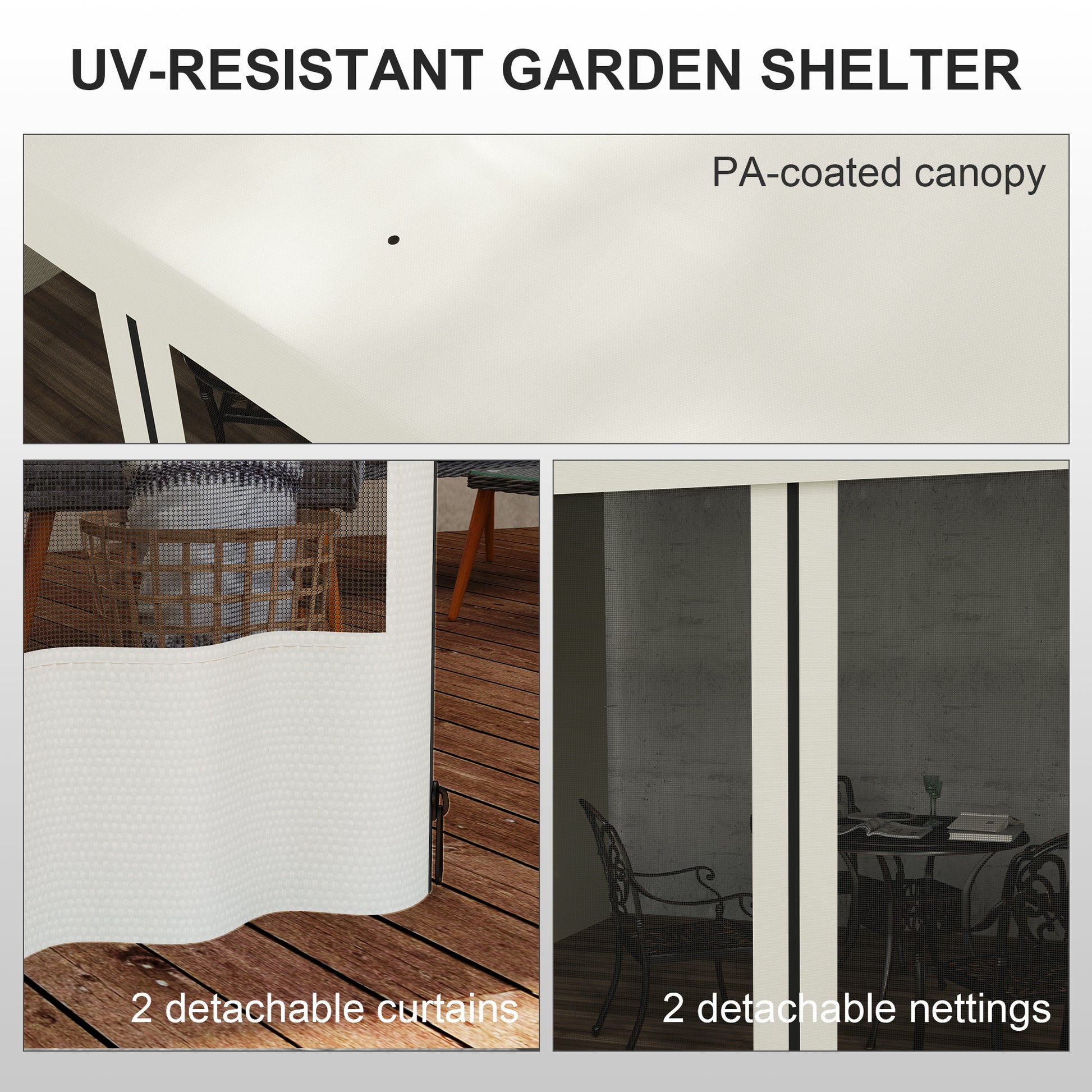 10'x10' UV Resistant Wall Pergola, Outdoor Gazebo with Curtains & Nettings-DECOROLALA