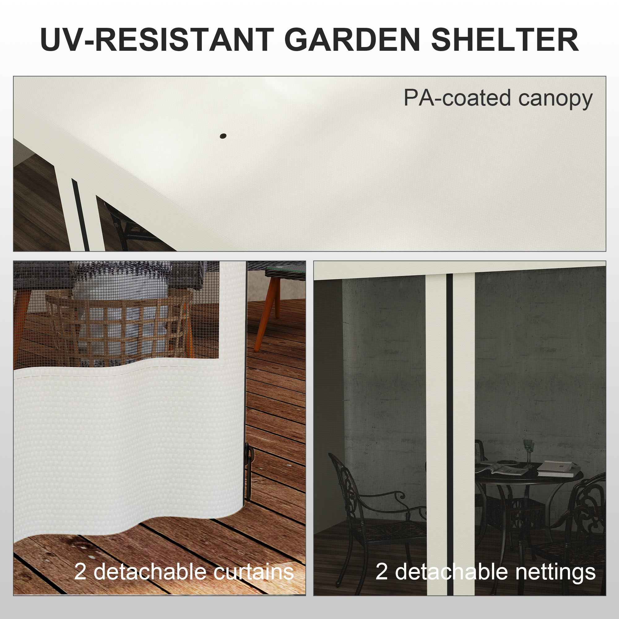 10'x10' UV Resistant Wall Pergola, Outdoor Gazebo with Curtains & Nettings-DECOROLALA