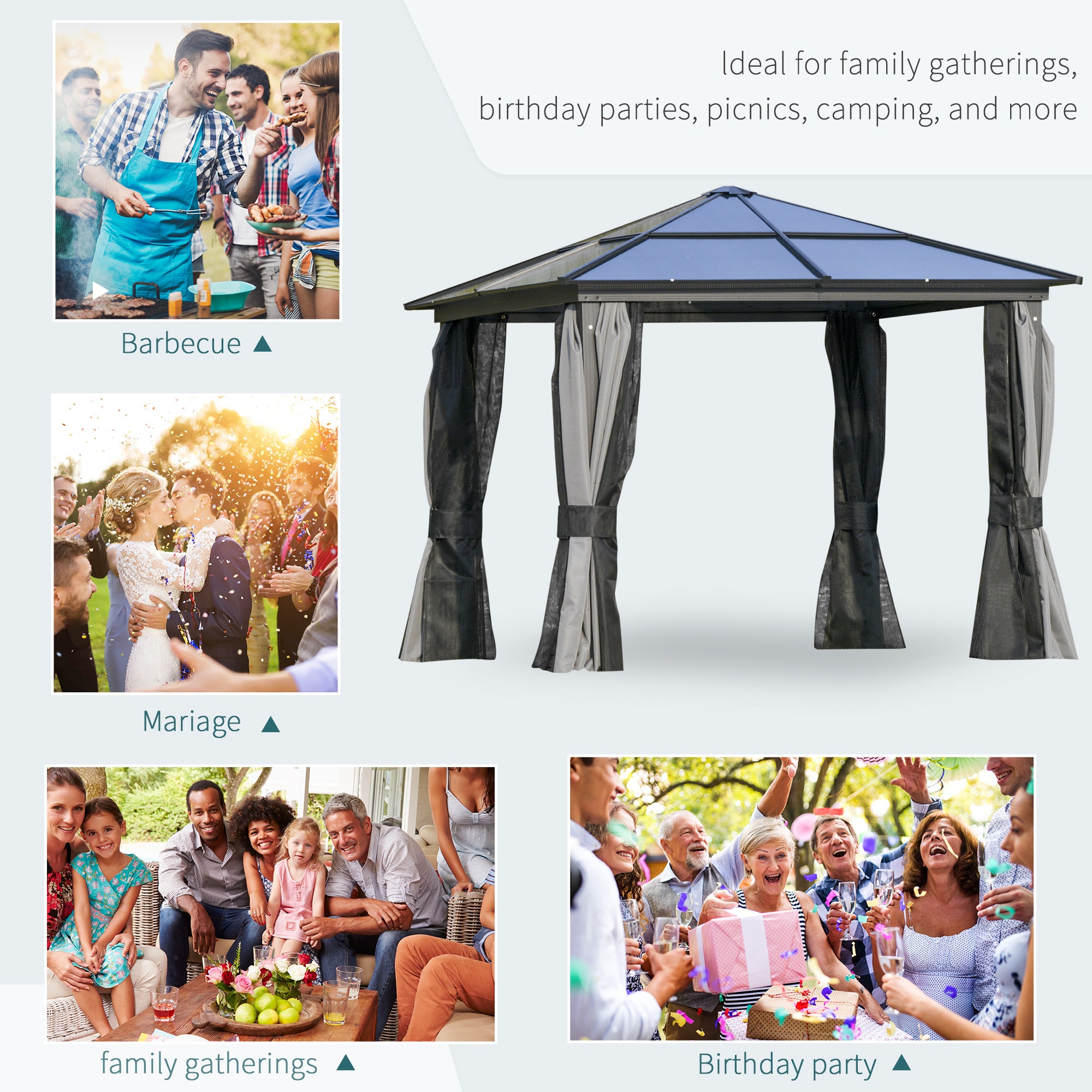 10x10ft Hardtop Gazebo Aluminum Polycarbonate-DECOROLALA