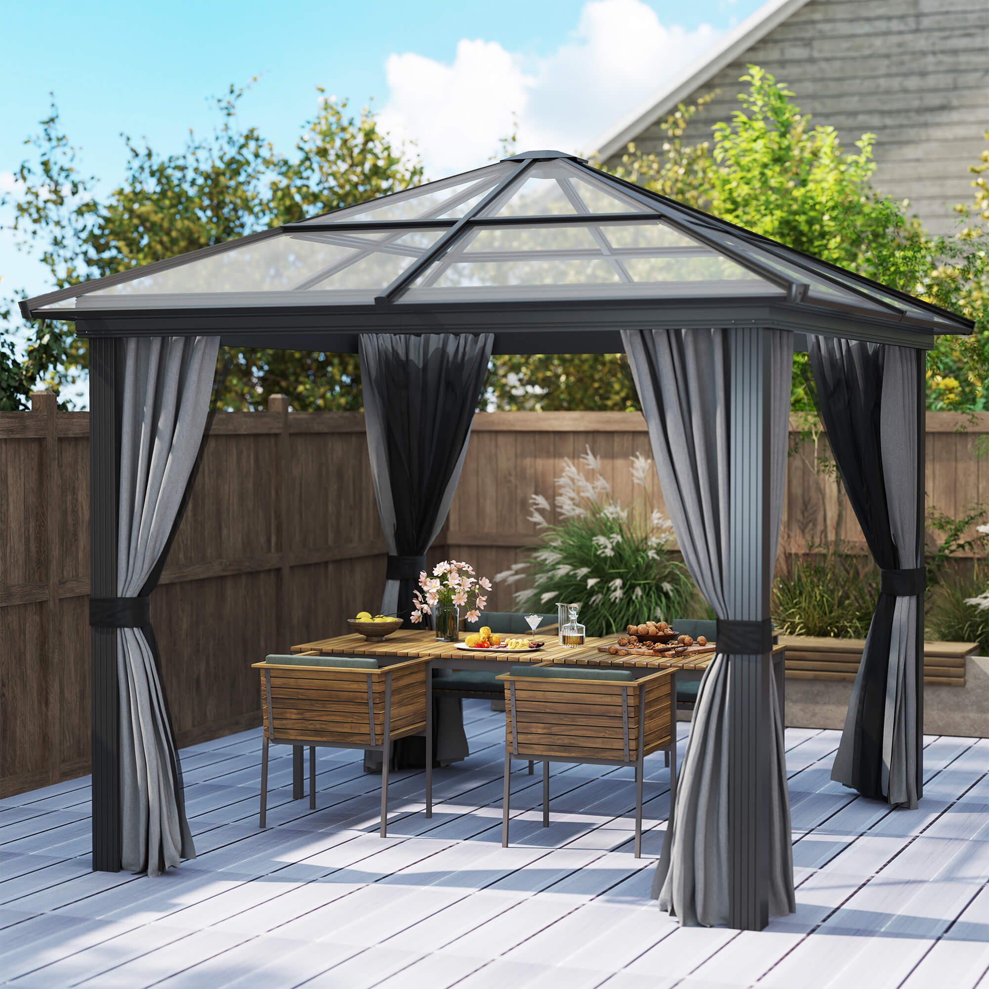 10x10ft Hardtop Gazebo Aluminum Polycarbonate-DECOROLALA