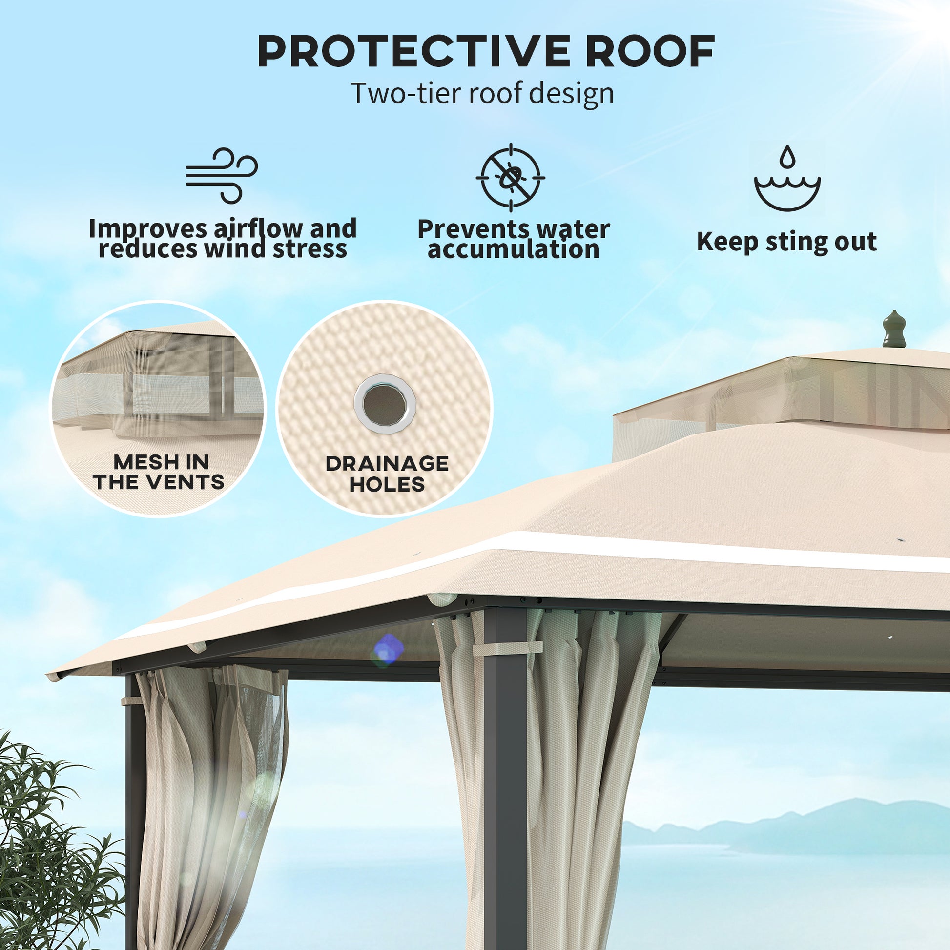 10'x12' Double Roof Gazebo with Netting & Curtains for Garden Patio-DECOROLALA