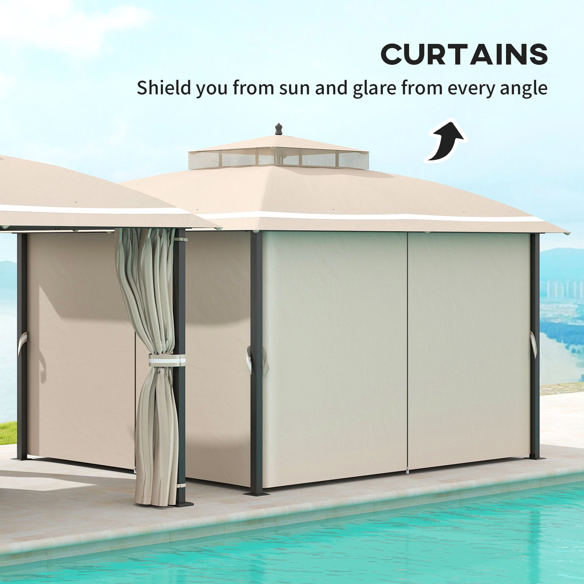 10'x12' Double Roof Gazebo with Netting & Curtains for Garden Patio-DECOROLALA