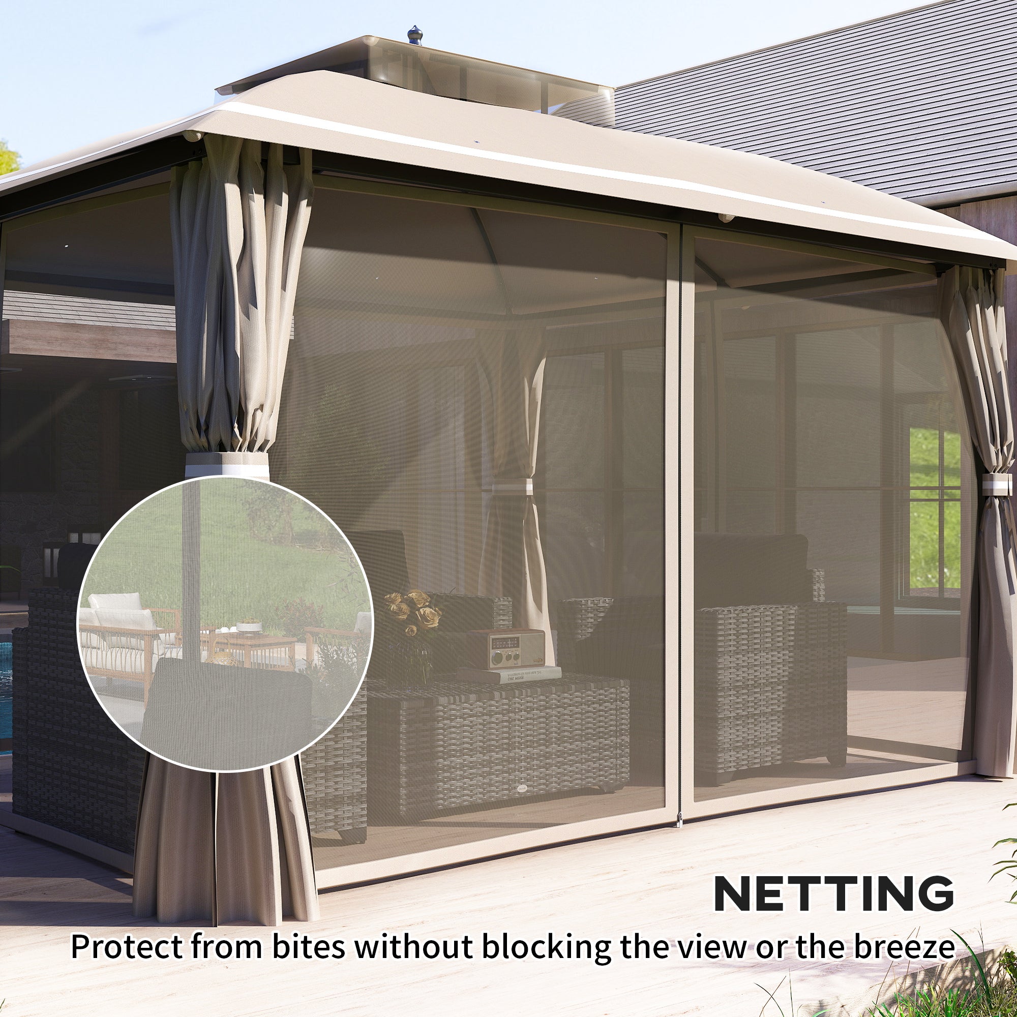 10'x12' Double Roof Gazebo with Netting & Curtains for Garden Patio-DECOROLALA