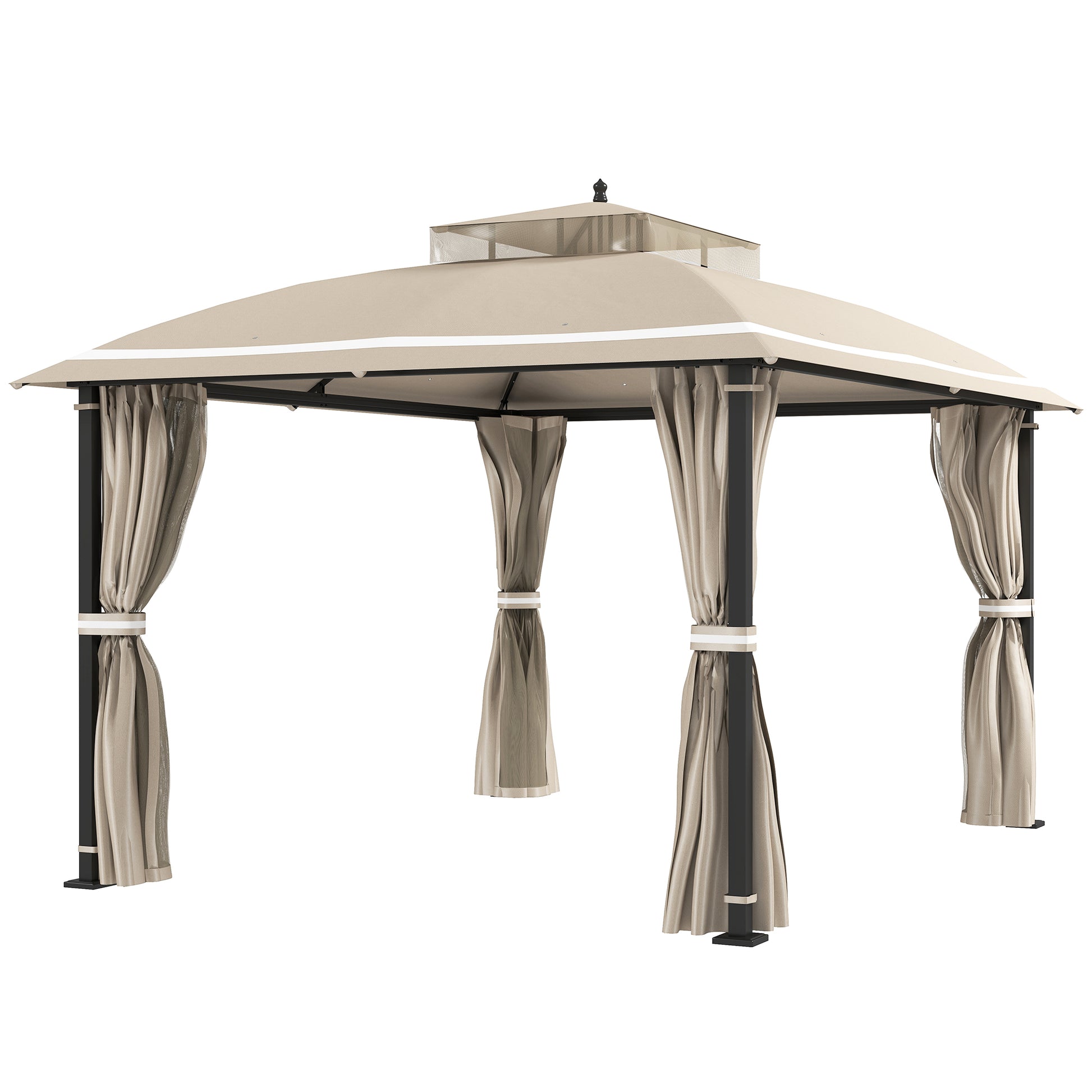 10'x12' Double Roof Gazebo with Netting & Curtains for Garden Patio-DECOROLALA