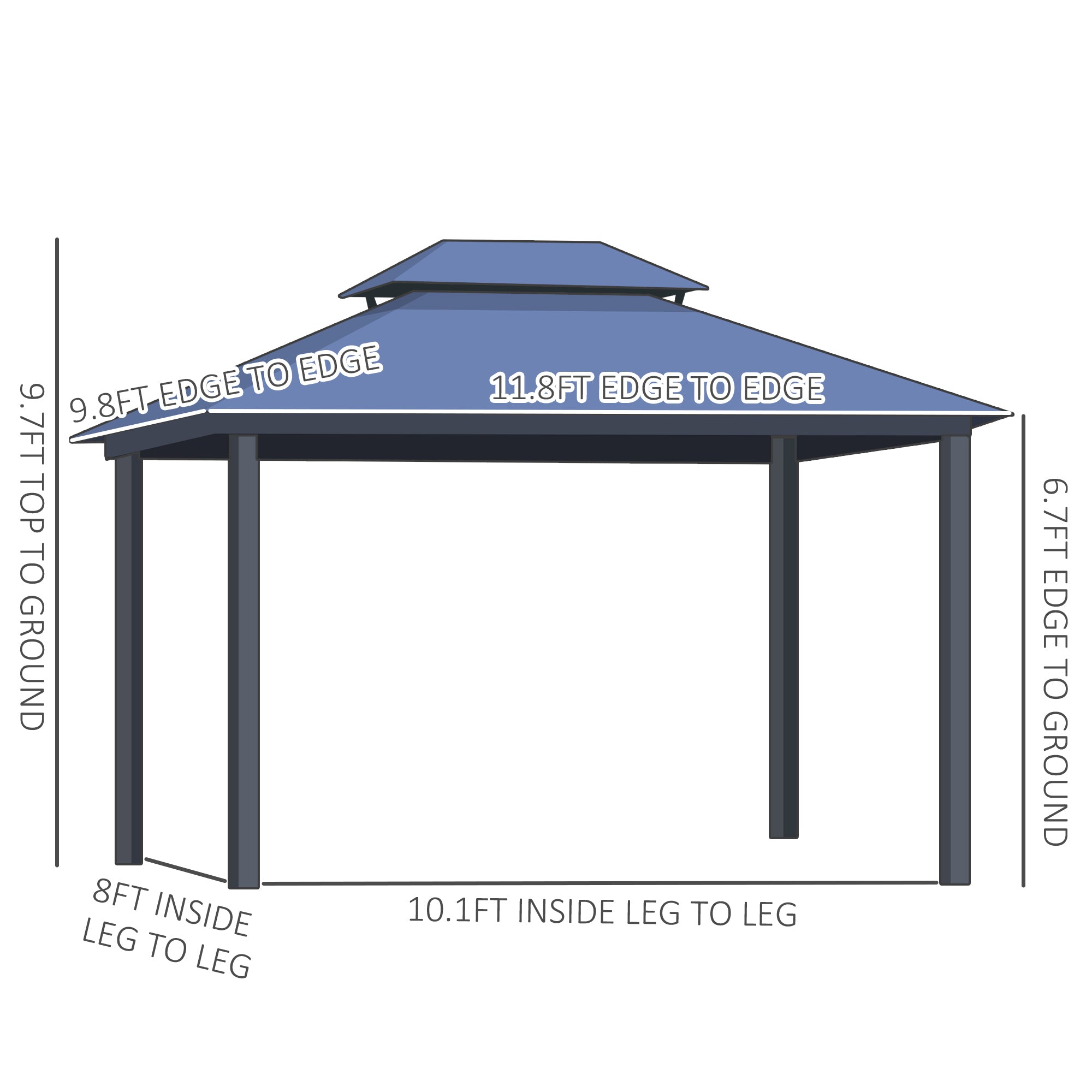 10'x12' Hardtop Patio Gazebo - Aluminum, Double Tier-DECOROLALA
