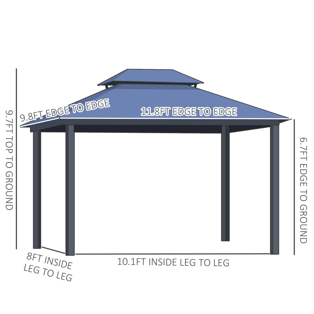 10'x12' Hardtop Patio Gazebo - Aluminum, Double Tier-Gazebos-DECOROLALA