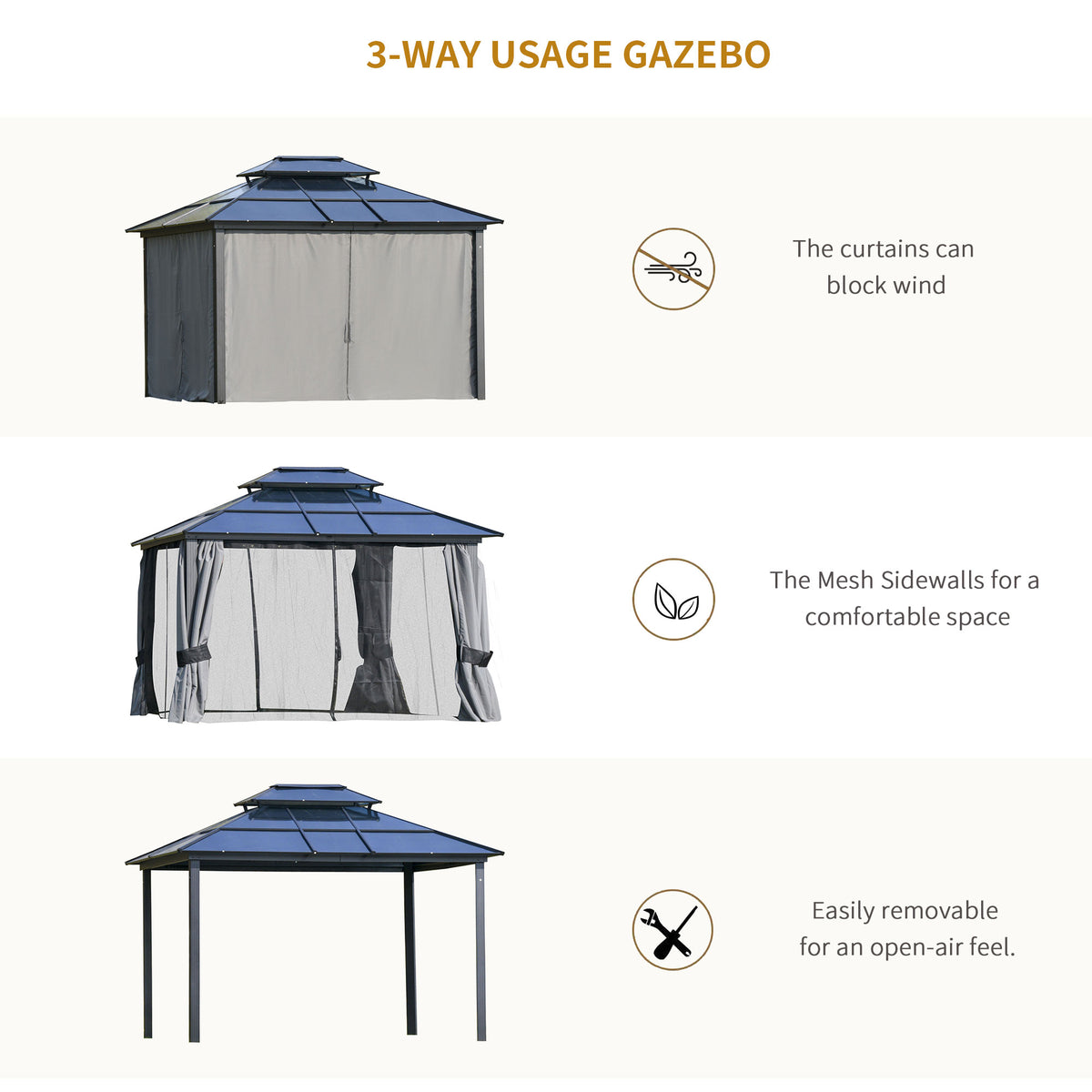 10'x12' Hardtop Patio Gazebo - Aluminum, Double Tier-Gazebos-DECOROLALA