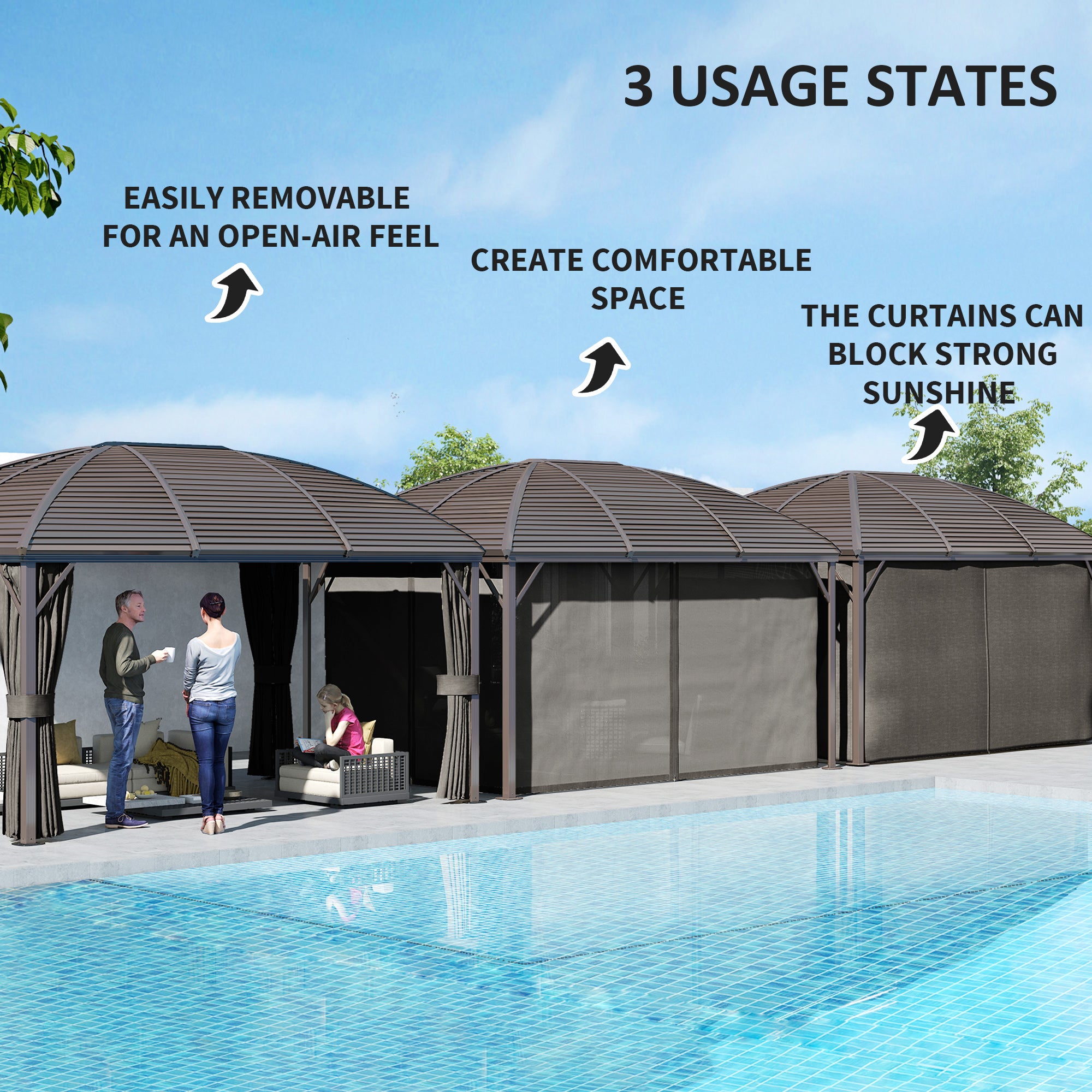 10x13 Hardtop Gazebo - Aluminum Outdoor Canopy Dark Grey-DECOROLALA