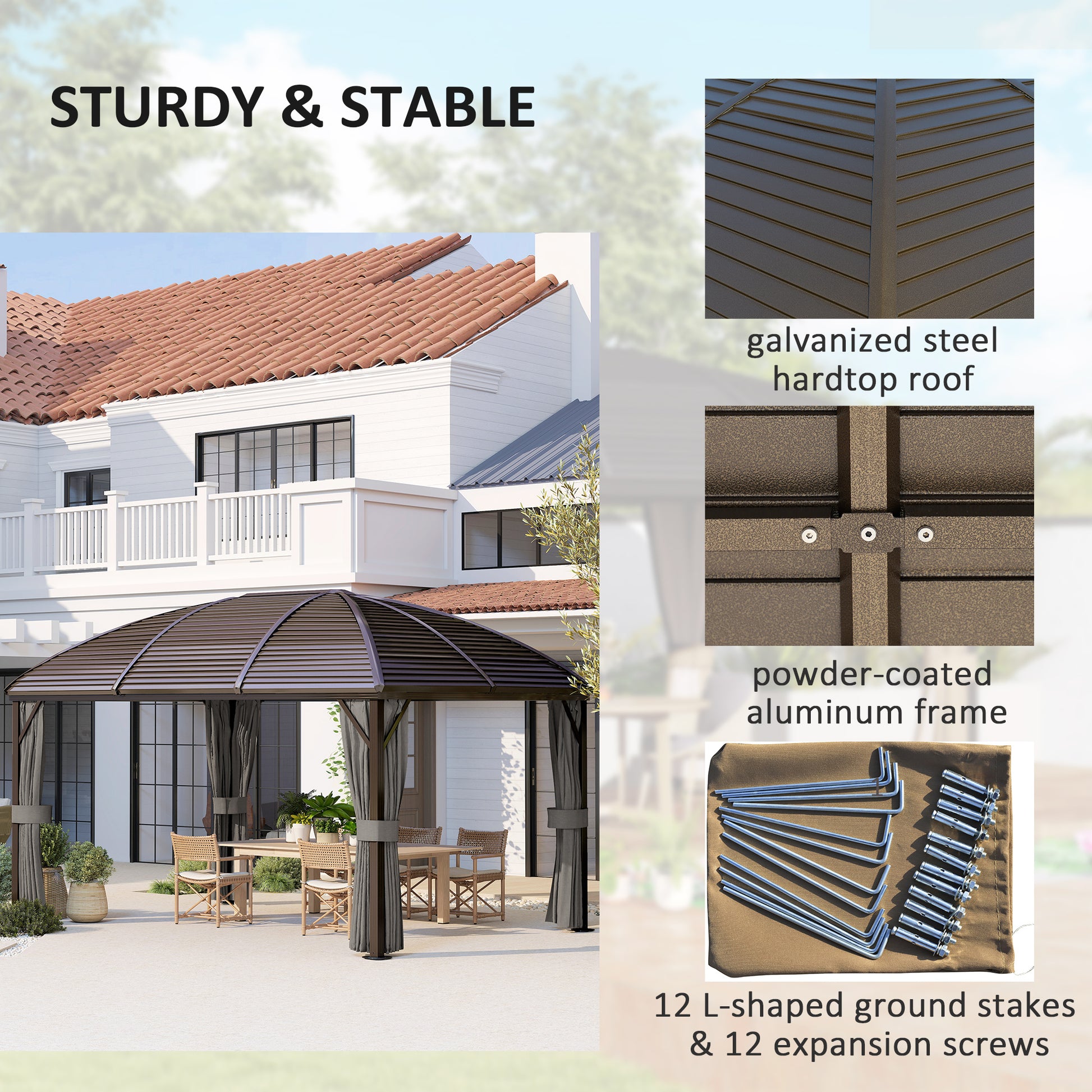 10x13 Hardtop Gazebo - Aluminum Outdoor Canopy Dark Grey-DECOROLALA
