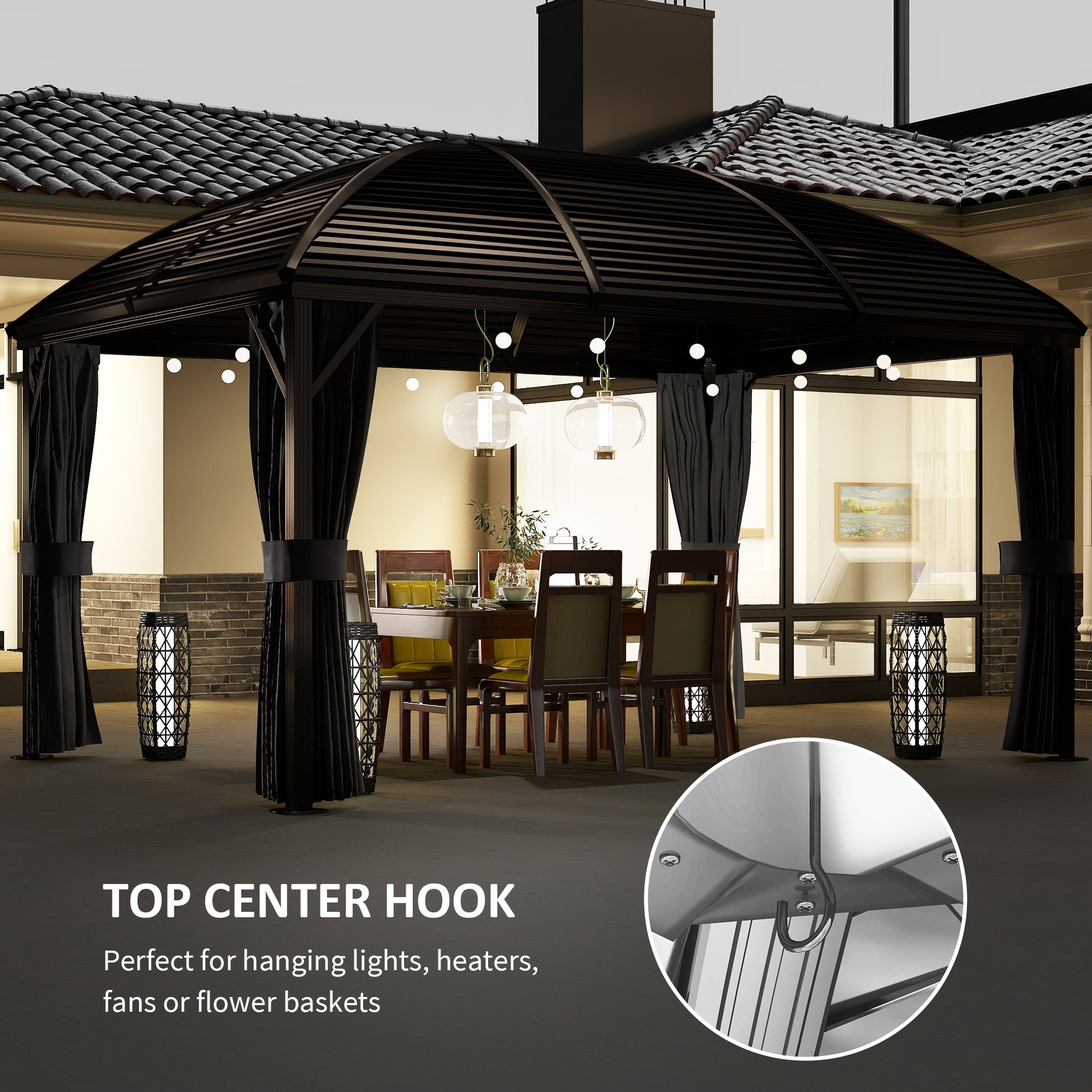 10x13 Hardtop Gazebo - Aluminum Outdoor Canopy Dark Grey-DECOROLALA