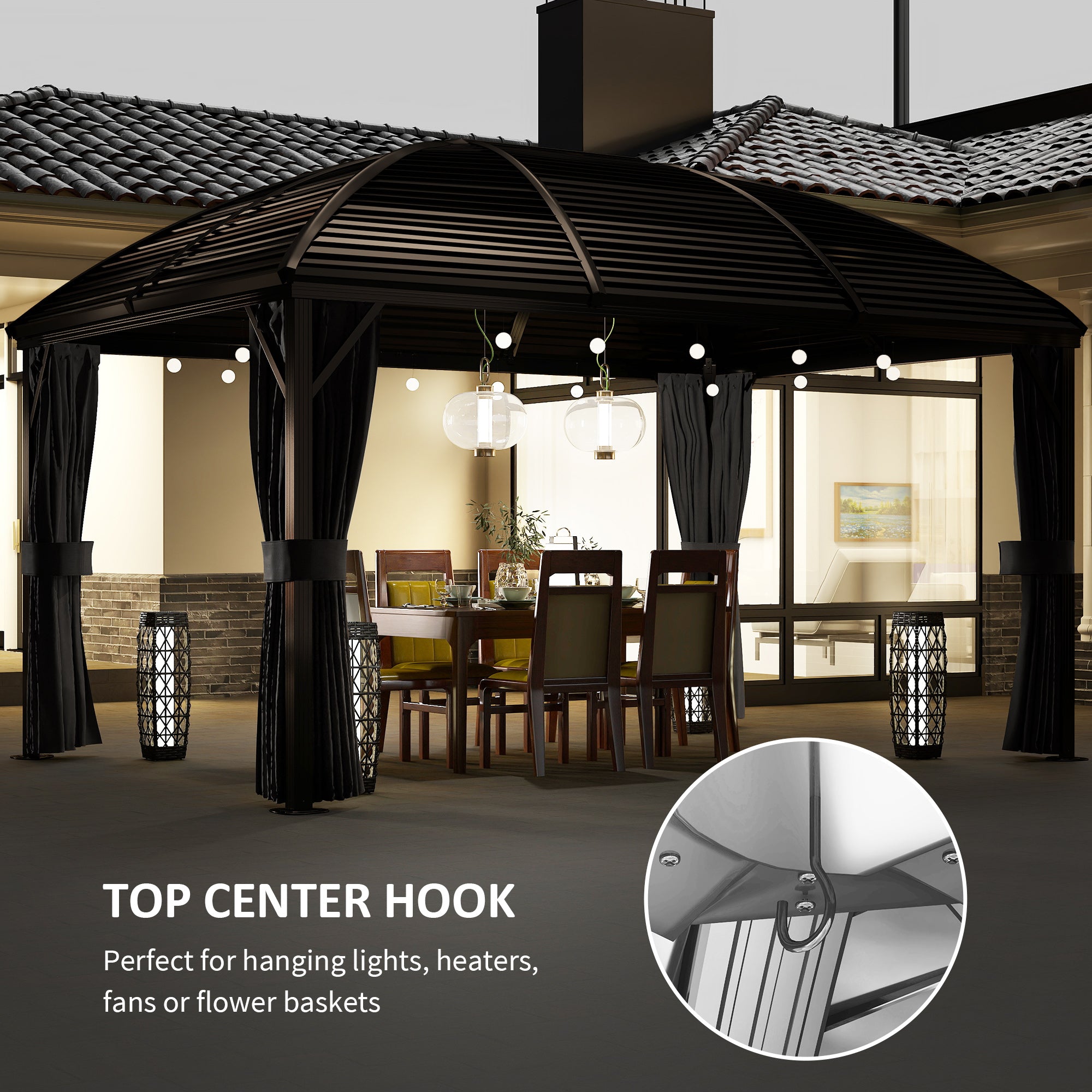 10x13 Hardtop Gazebo - Aluminum Outdoor Canopy Dark Grey-DECOROLALA