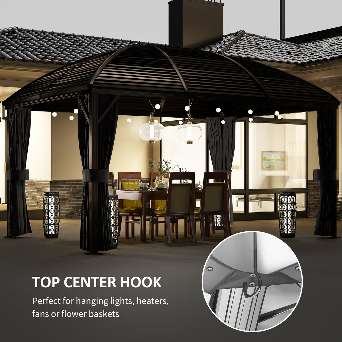 10x13 Hardtop Gazebo - Aluminum Outdoor Canopy Dark Grey-DECOROLALA