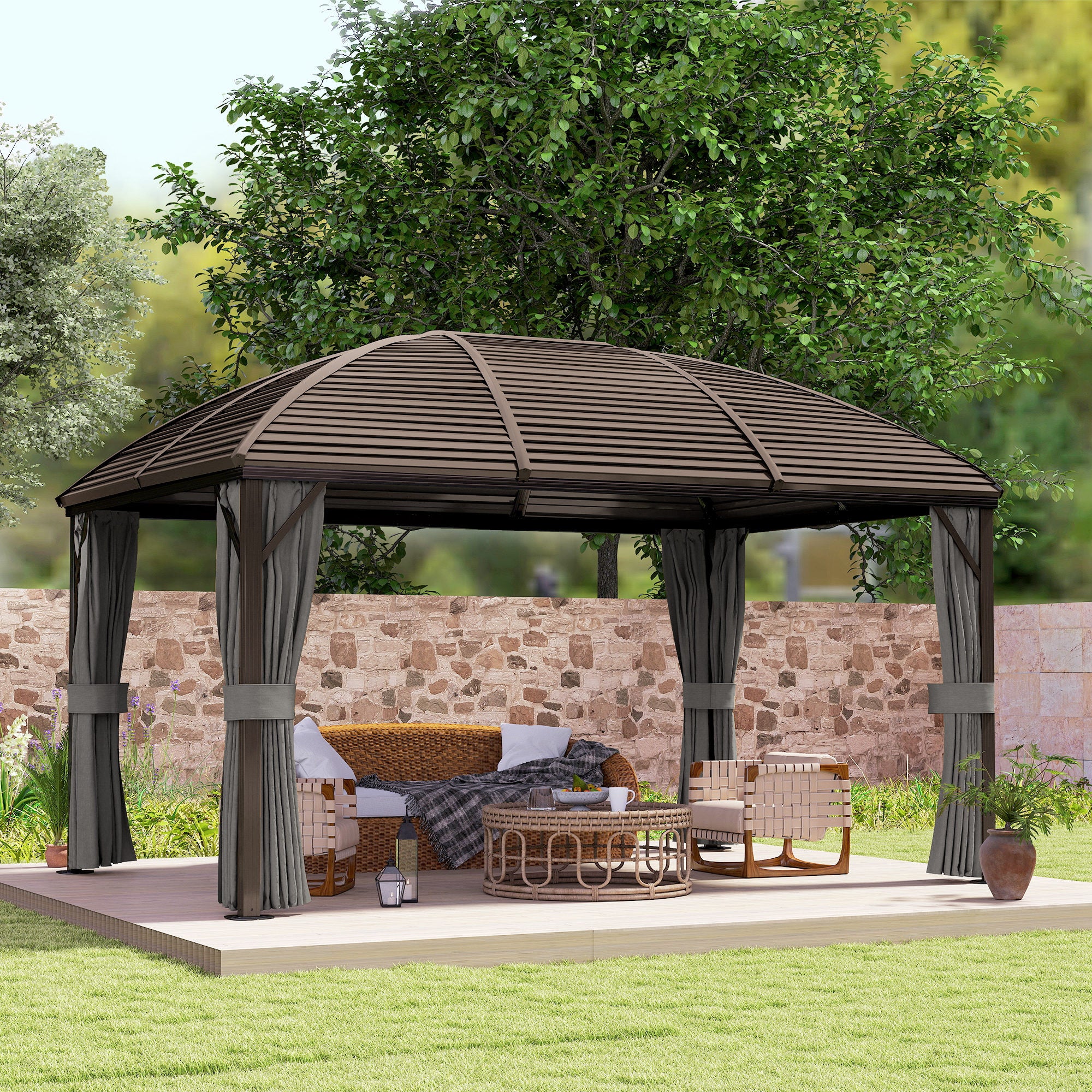 10x13 Hardtop Gazebo - Aluminum Outdoor Canopy Dark Grey-DECOROLALA