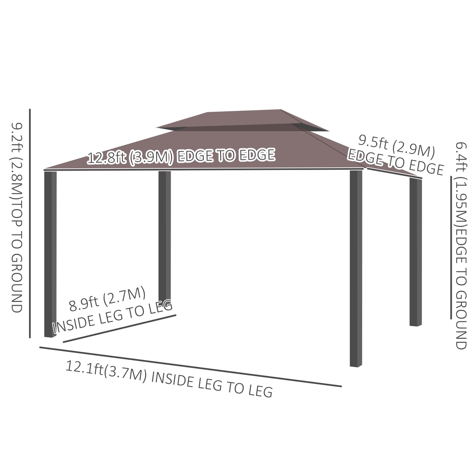 10x13ft Gazebo Canopy Shelter, Aluminum Frame, Coffee, UV Resistant-DECOROLALA