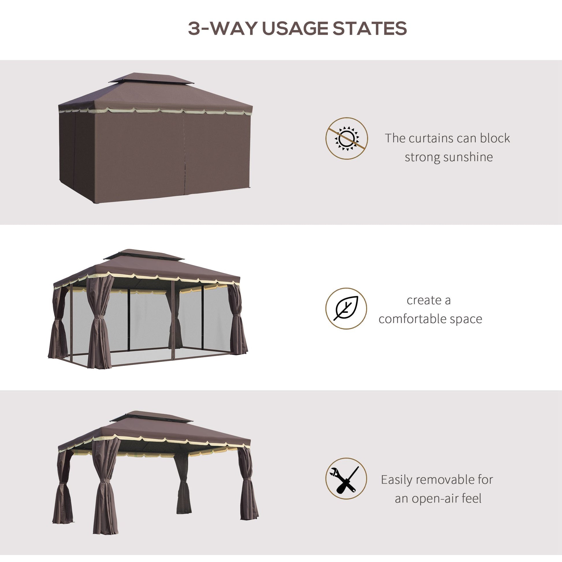 10x13ft Gazebo Canopy Shelter, Aluminum Frame, Coffee, UV Resistant-DECOROLALA